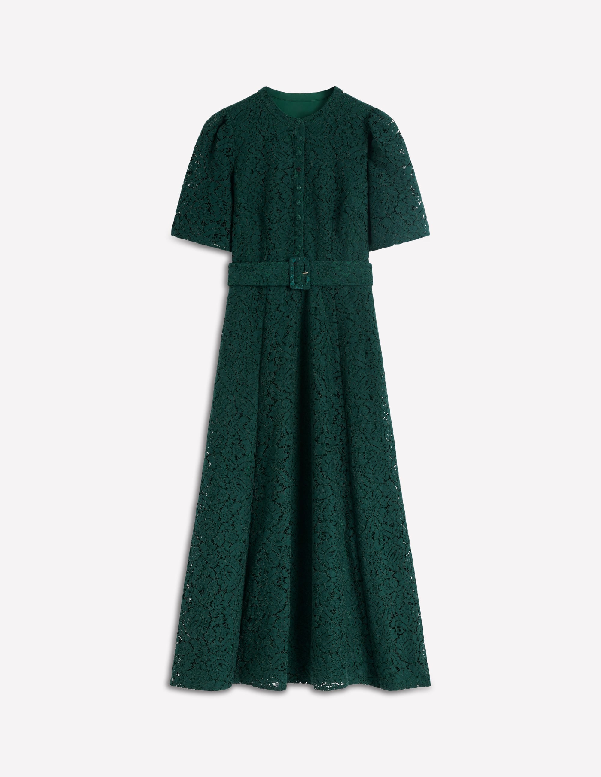 Kate Puff Sleeve Lace Dress-Dark Green