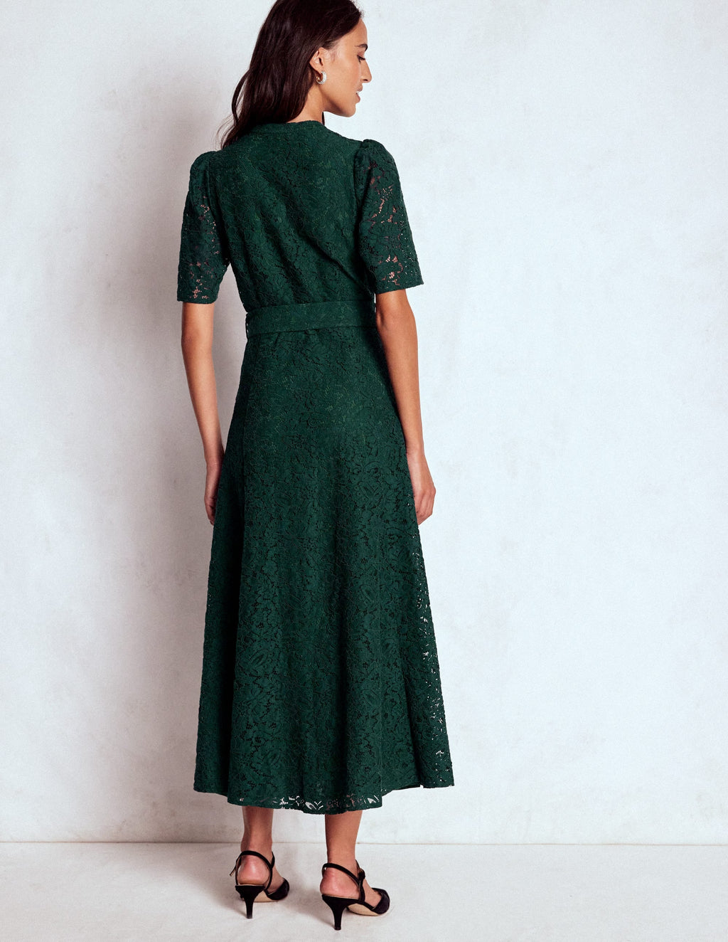 Kate Puff Sleeve Lace Dress-Dark Green