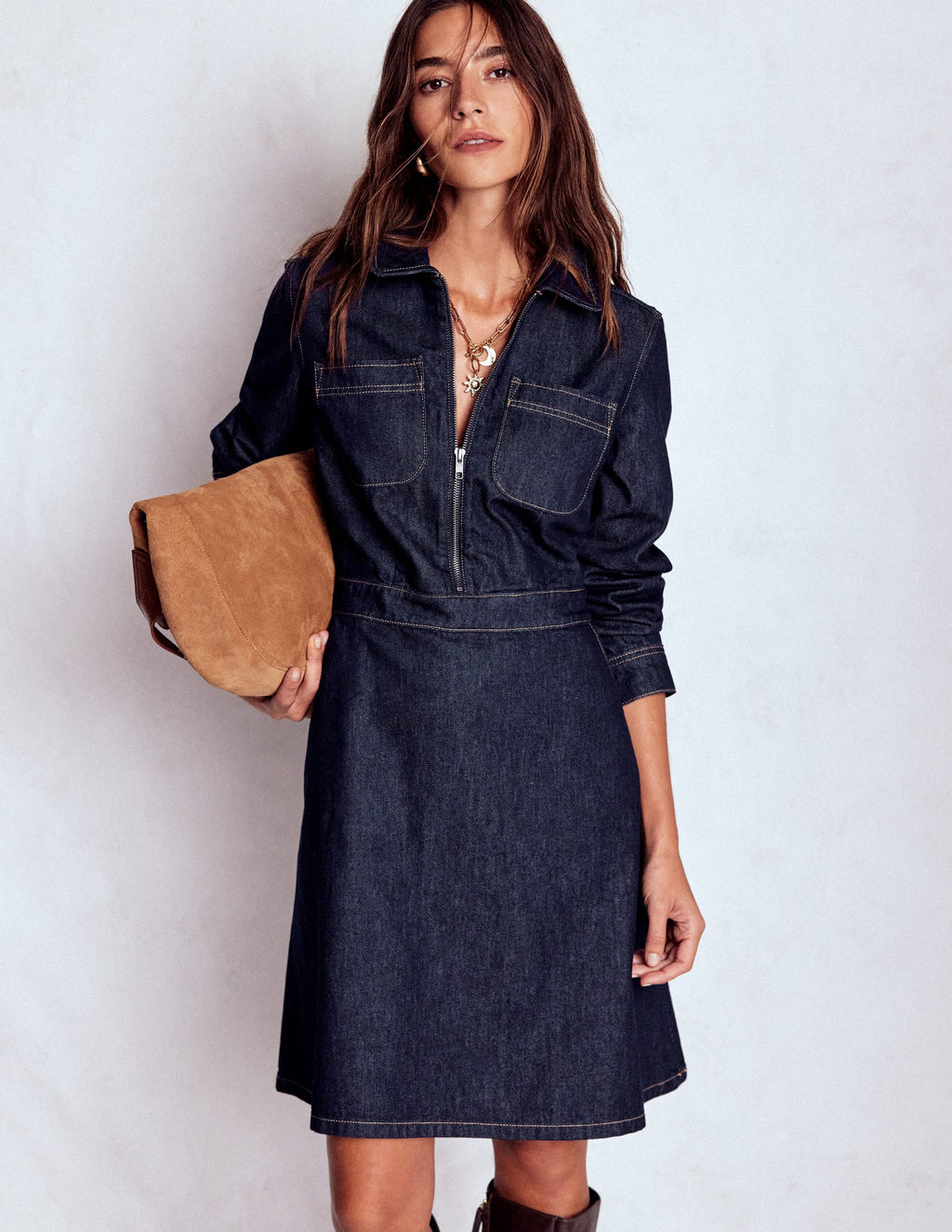 Flippy Denim Short Dress-Indigo Denim