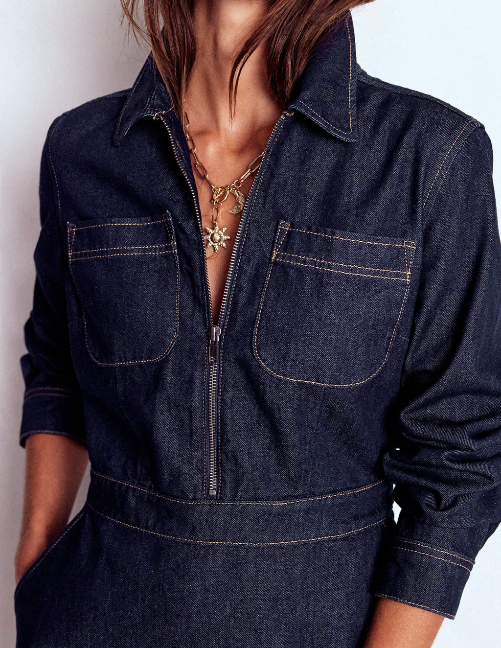 Flippy Denim Short Dress-Indigo Denim