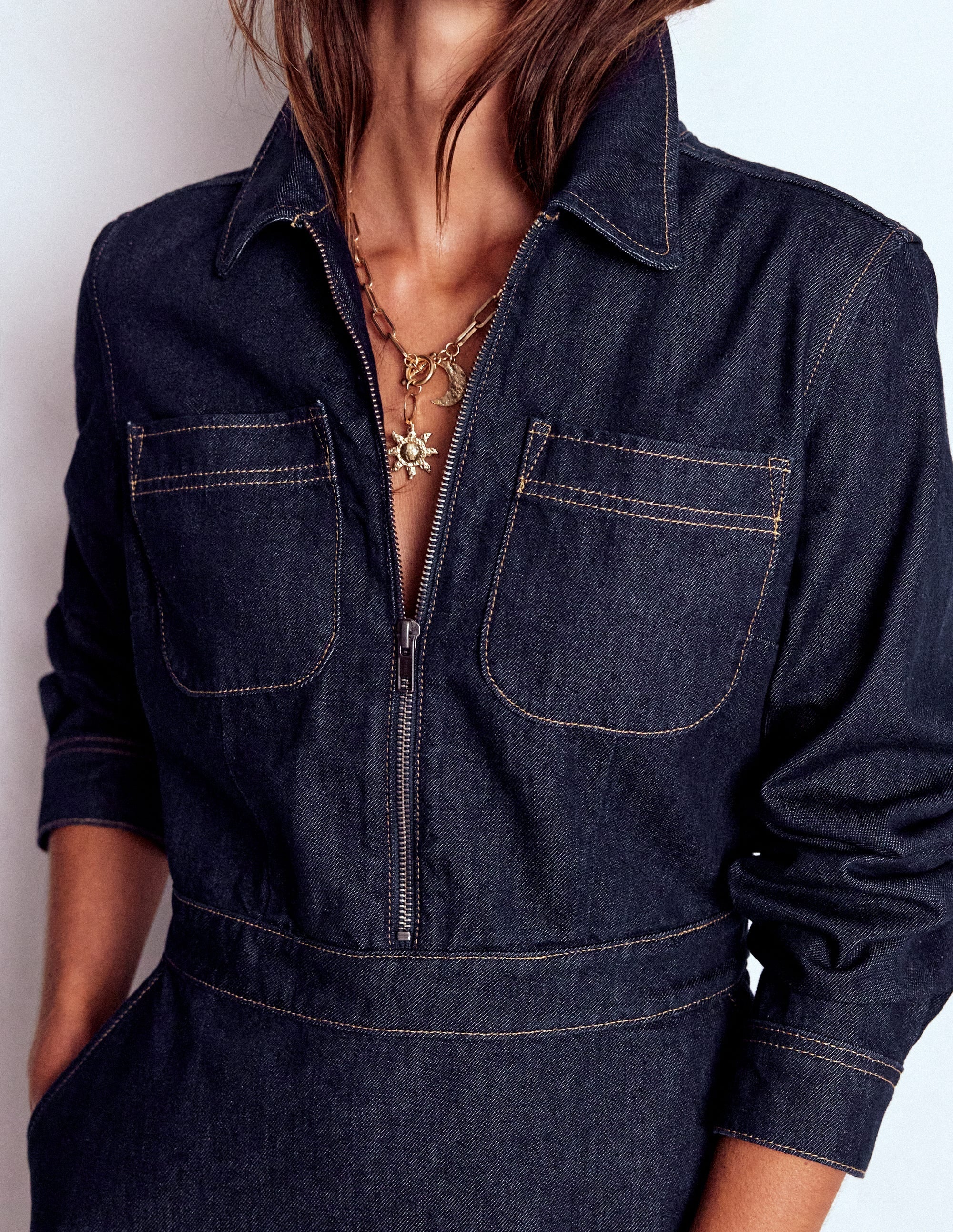 Flippy Denim Short Dress-Indigo Denim