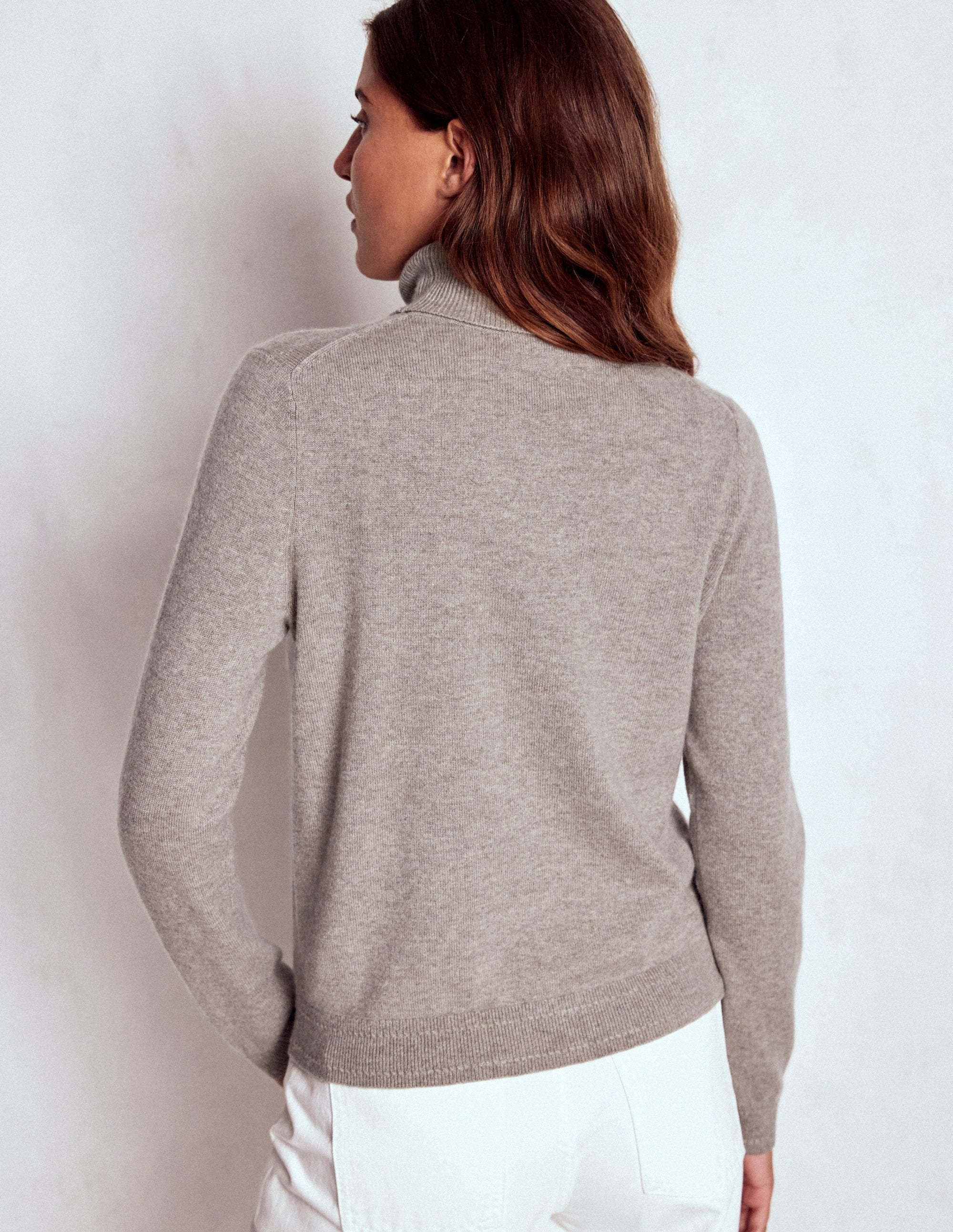 Eva Cashmere Roll Neck Sweater-Mink Melange