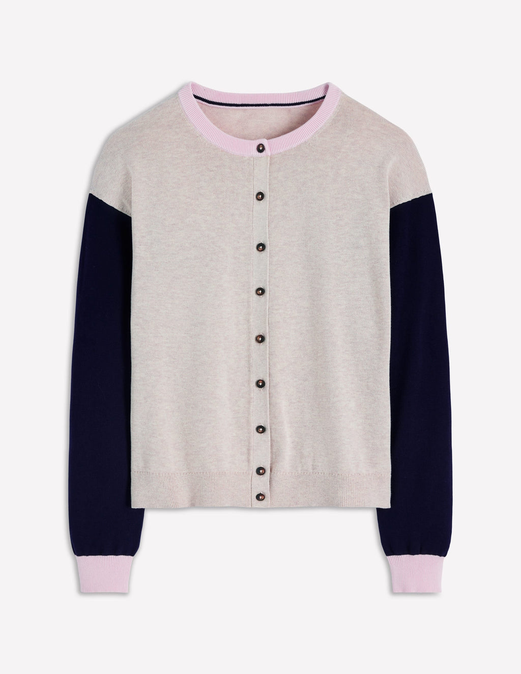 Lara Relaxed Cotton Cardigan-Oatmeal Melange, Navy