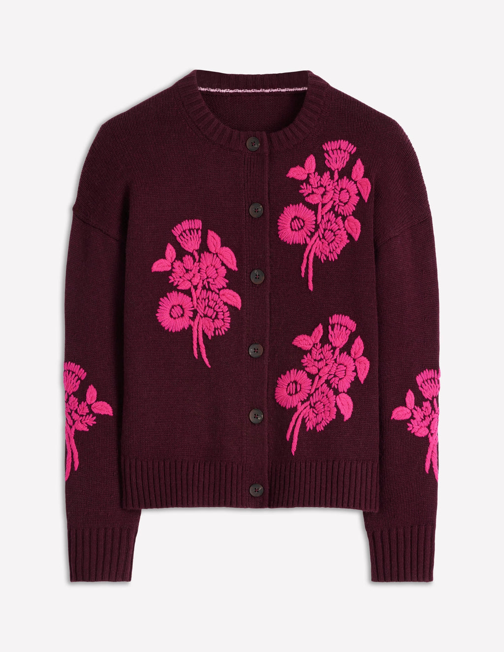 Natalie Embroidered Cardigan-Dark Cherry Bouquet