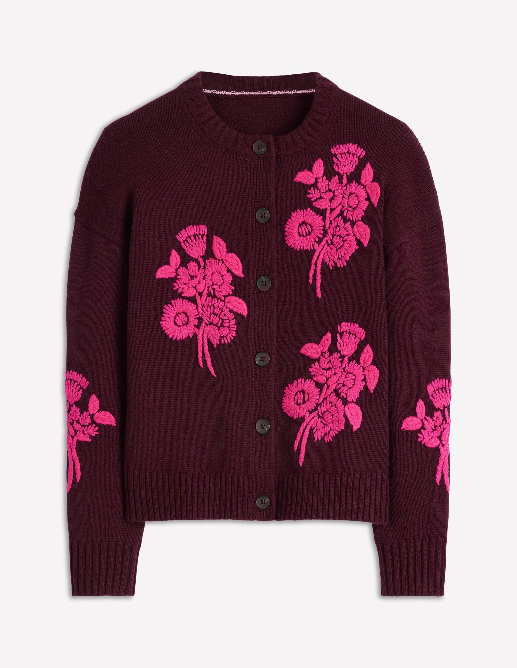 Natalie Embroidered Cardigan-Dark Cherry Bouquet
