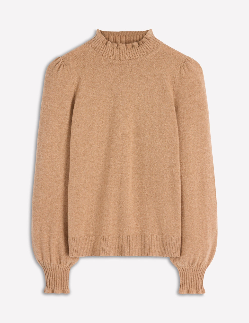 Frill Trim Cashmere Sweater-Camel Melange