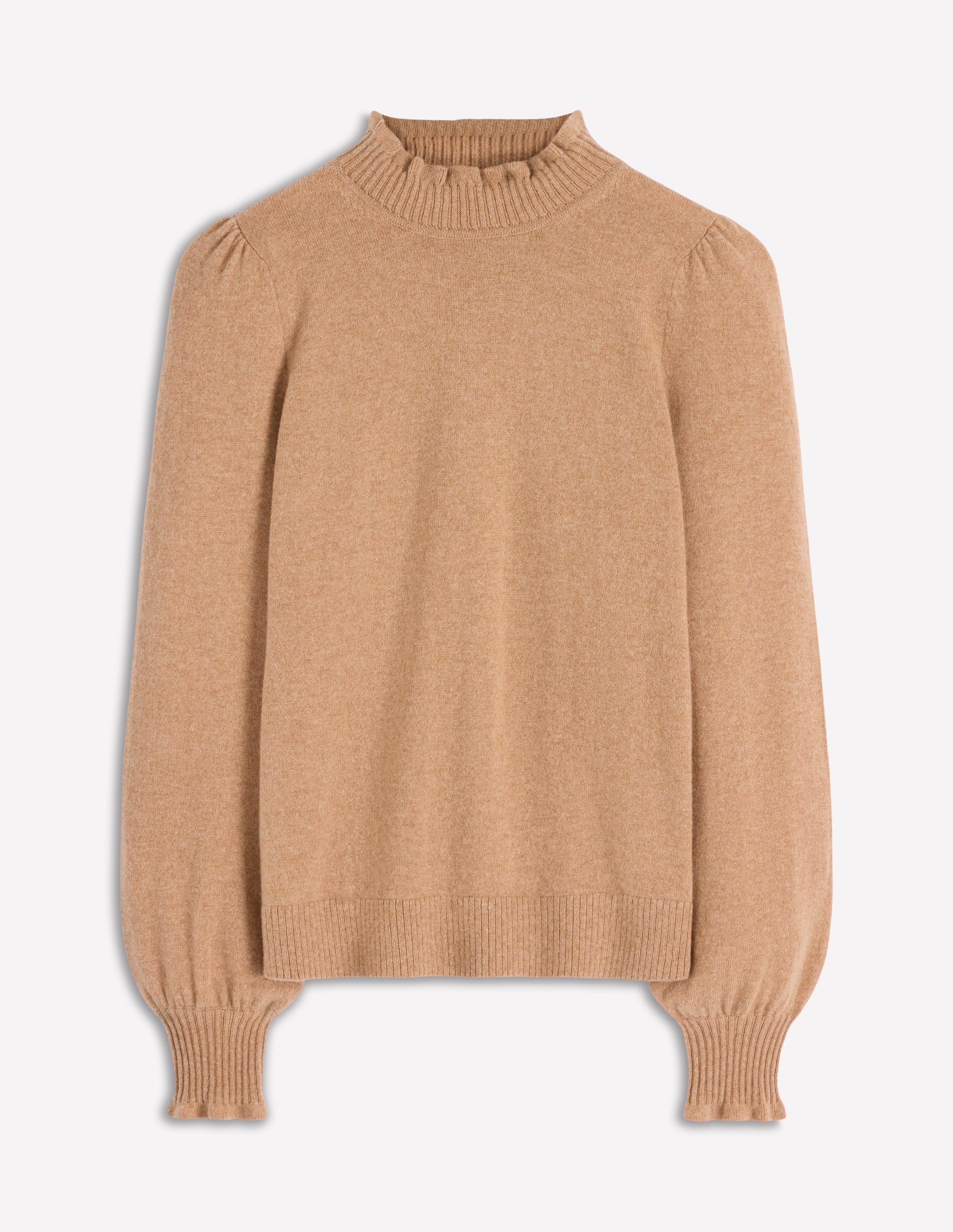 Frill Trim Cashmere Sweater-Camel Melange