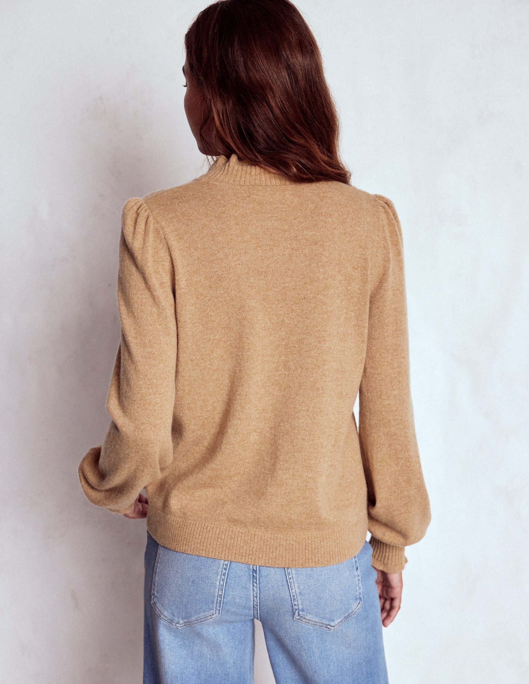 Frill Trim Cashmere Sweater-Camel Melange