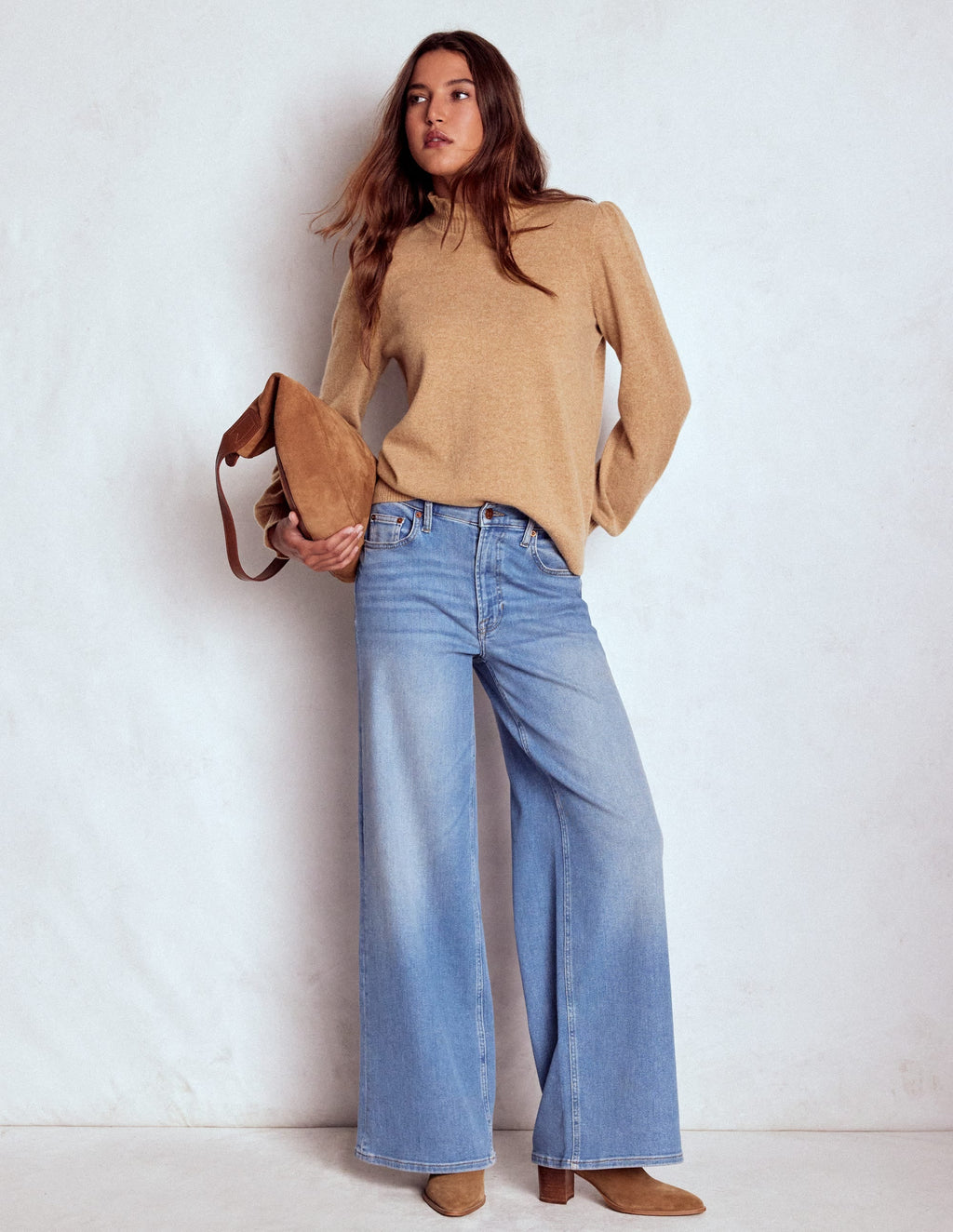 Frill Trim Cashmere Sweater-Camel Melange