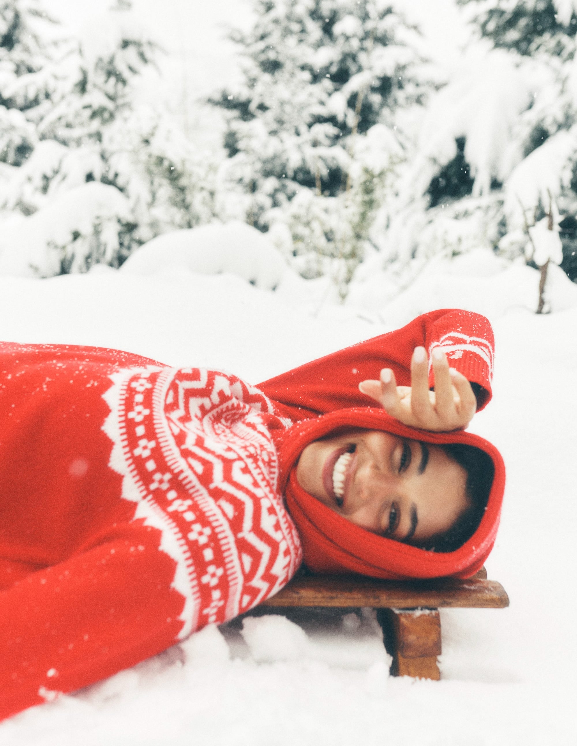 Marion Merino Rib Neck Sweater-Poppy Red Fair Isle