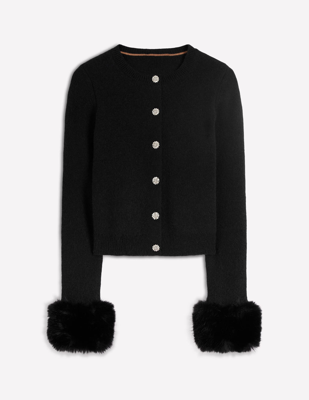 Fur Trim Cardigan-Black