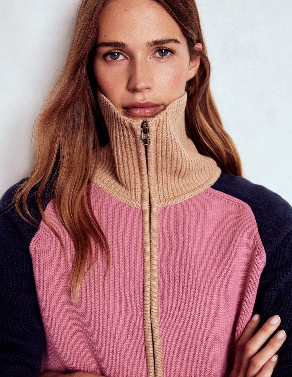 Lucy Half-zip Sweater-Pink Heather, Navy