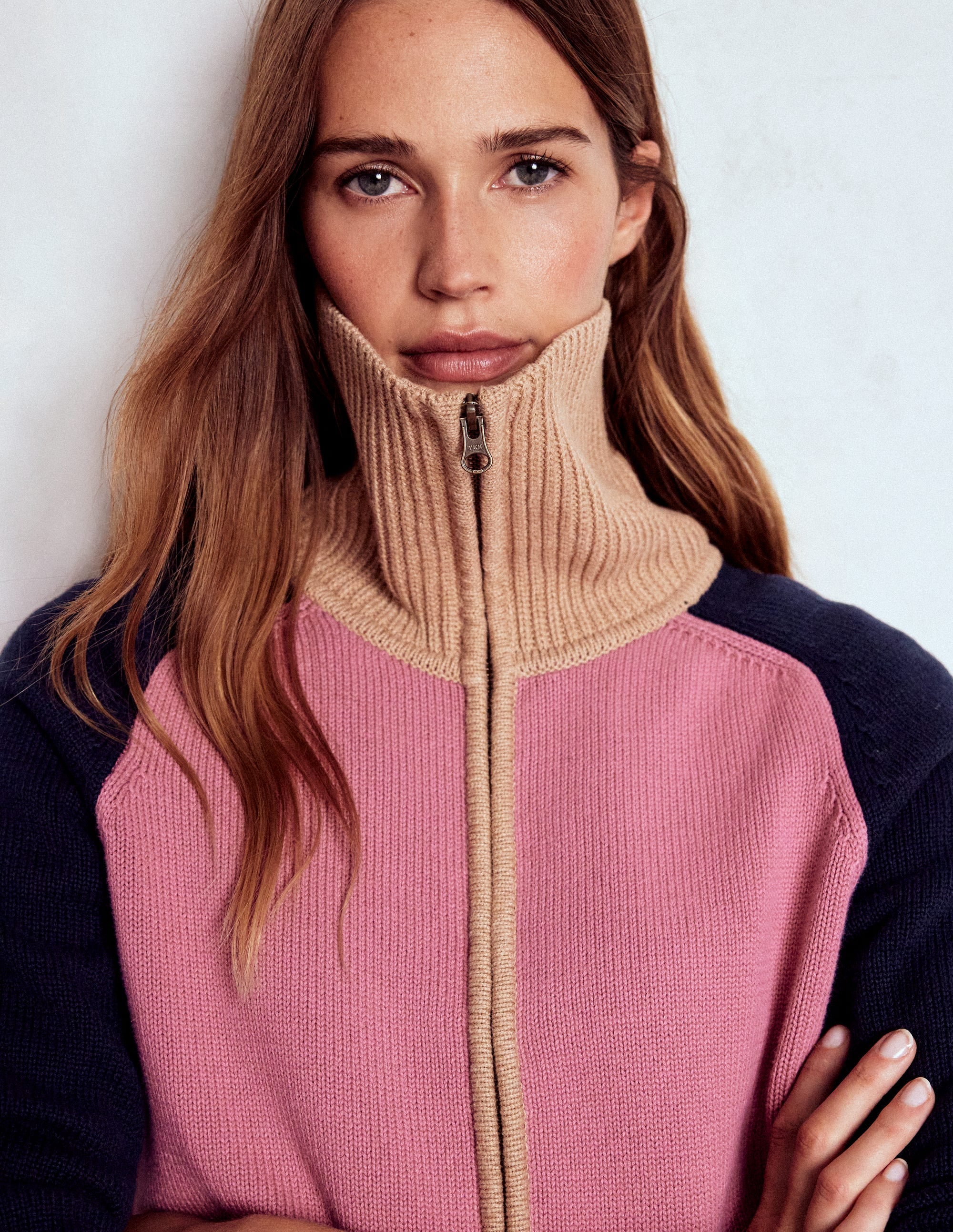 Lucy Half-zip Sweater-Pink Heather, Navy