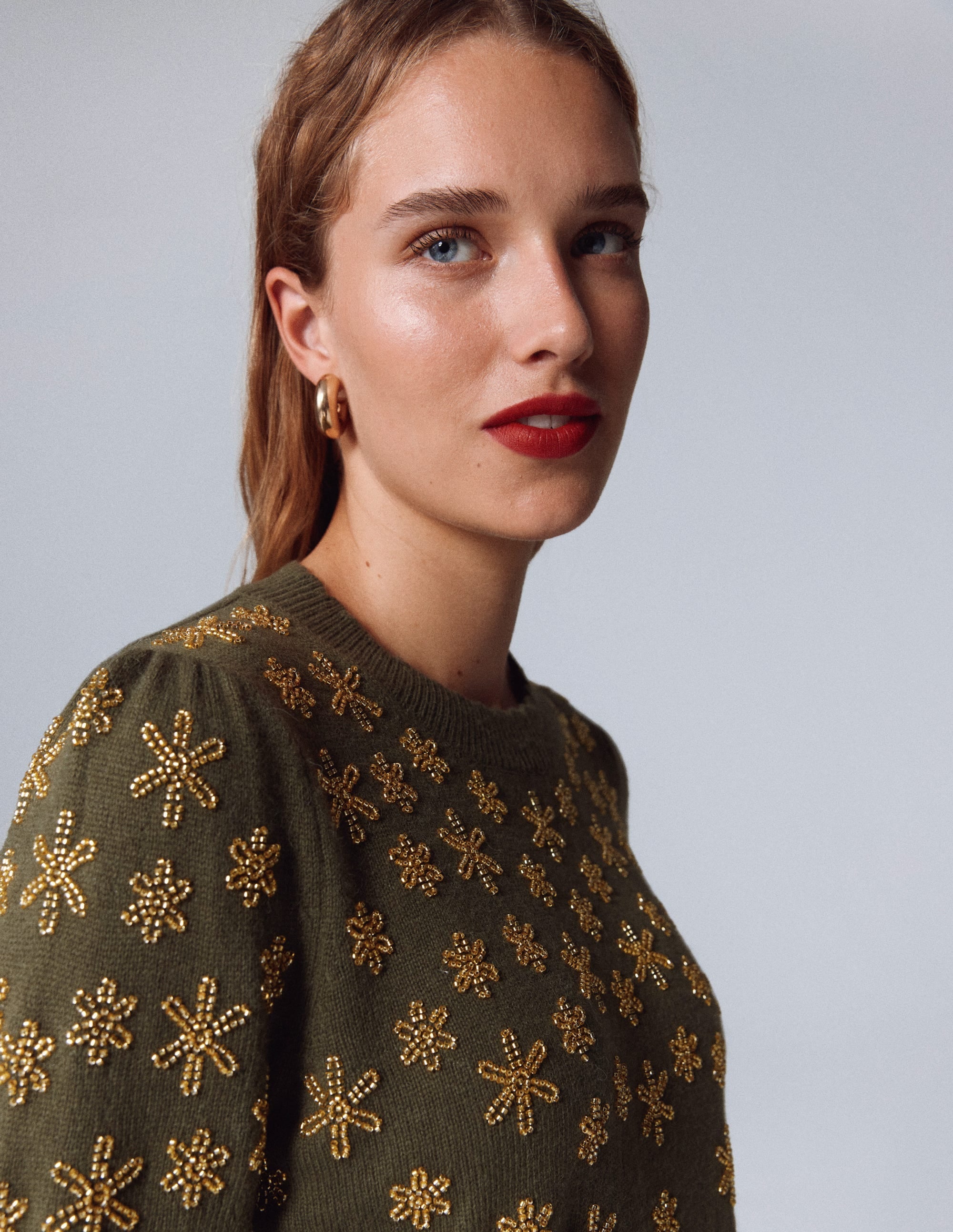 Elizabeth Embellished Sweater-Kale Leaf