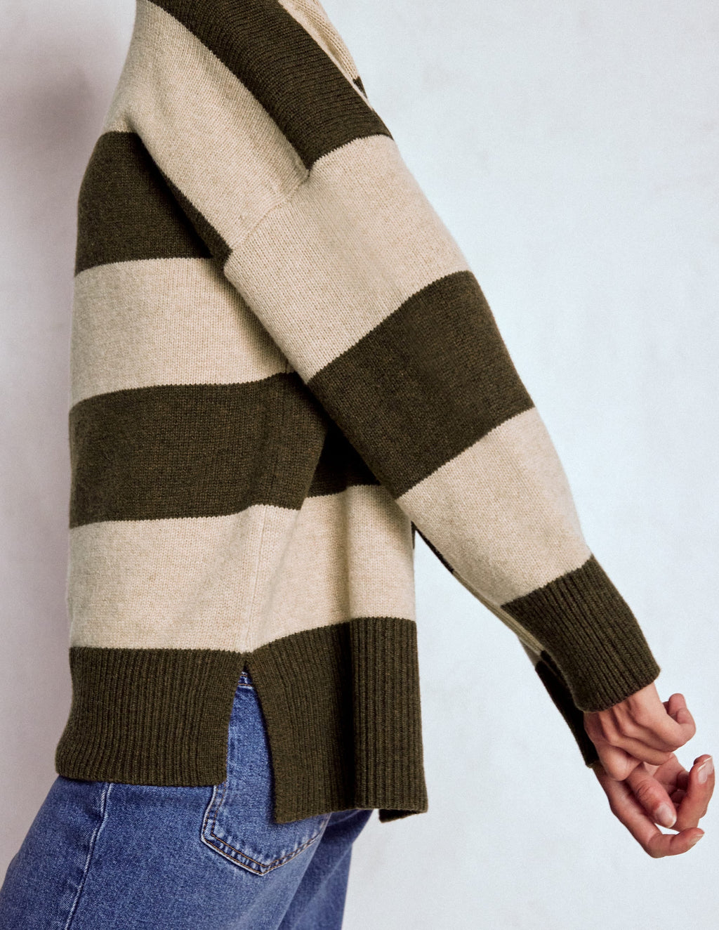 Polly Merino Roll Neck Sweater-Marsh, Linen Stripe