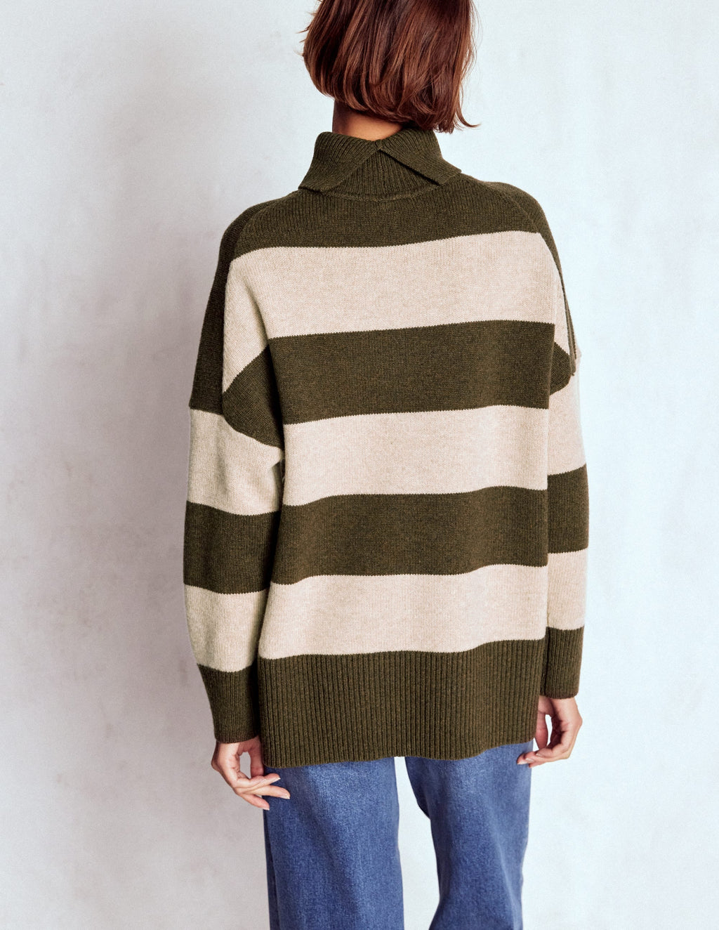 Polly Merino Roll Neck Sweater-Marsh, Linen Stripe