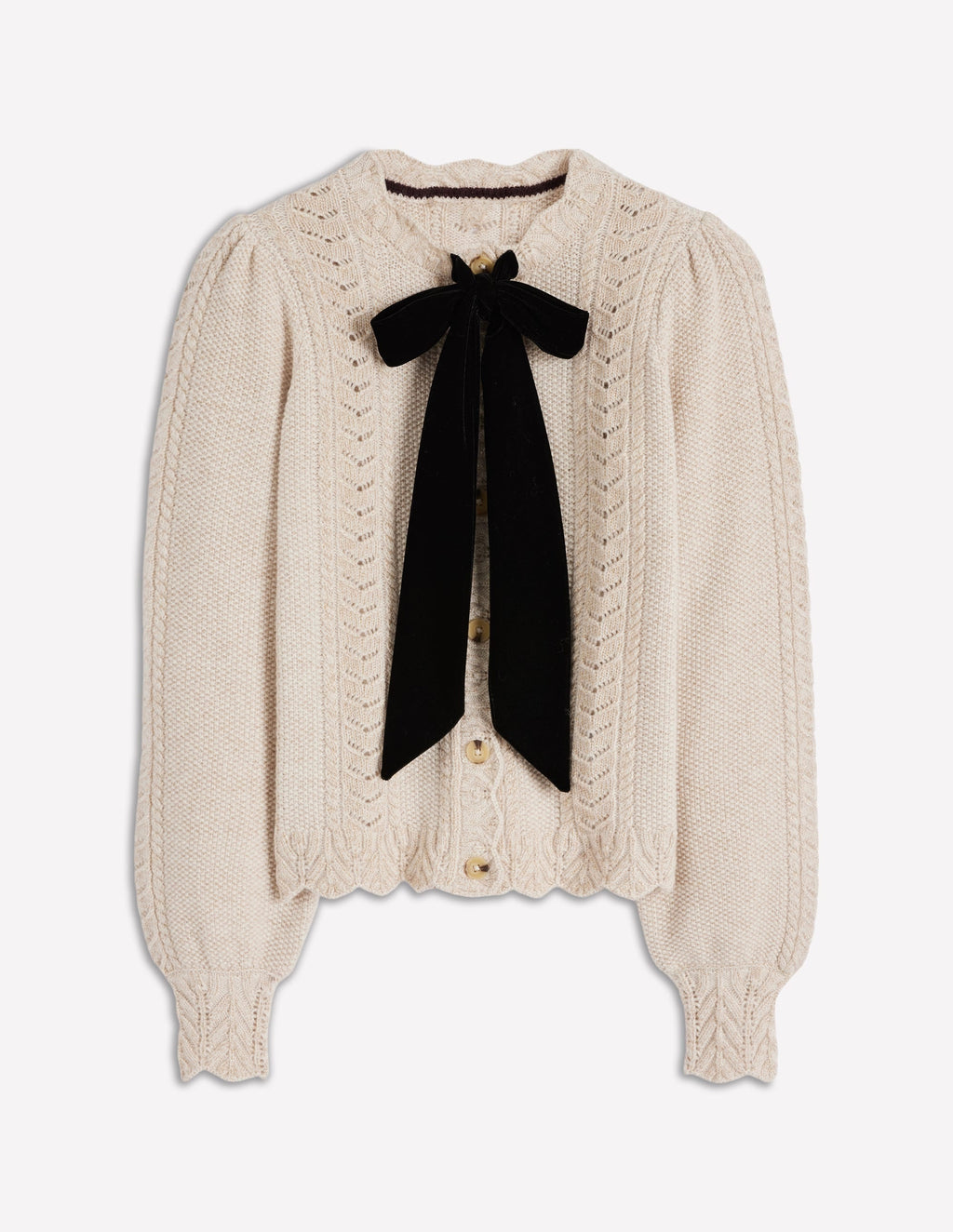 Velvet Bow Cable Cardigan-Gold Sparkle