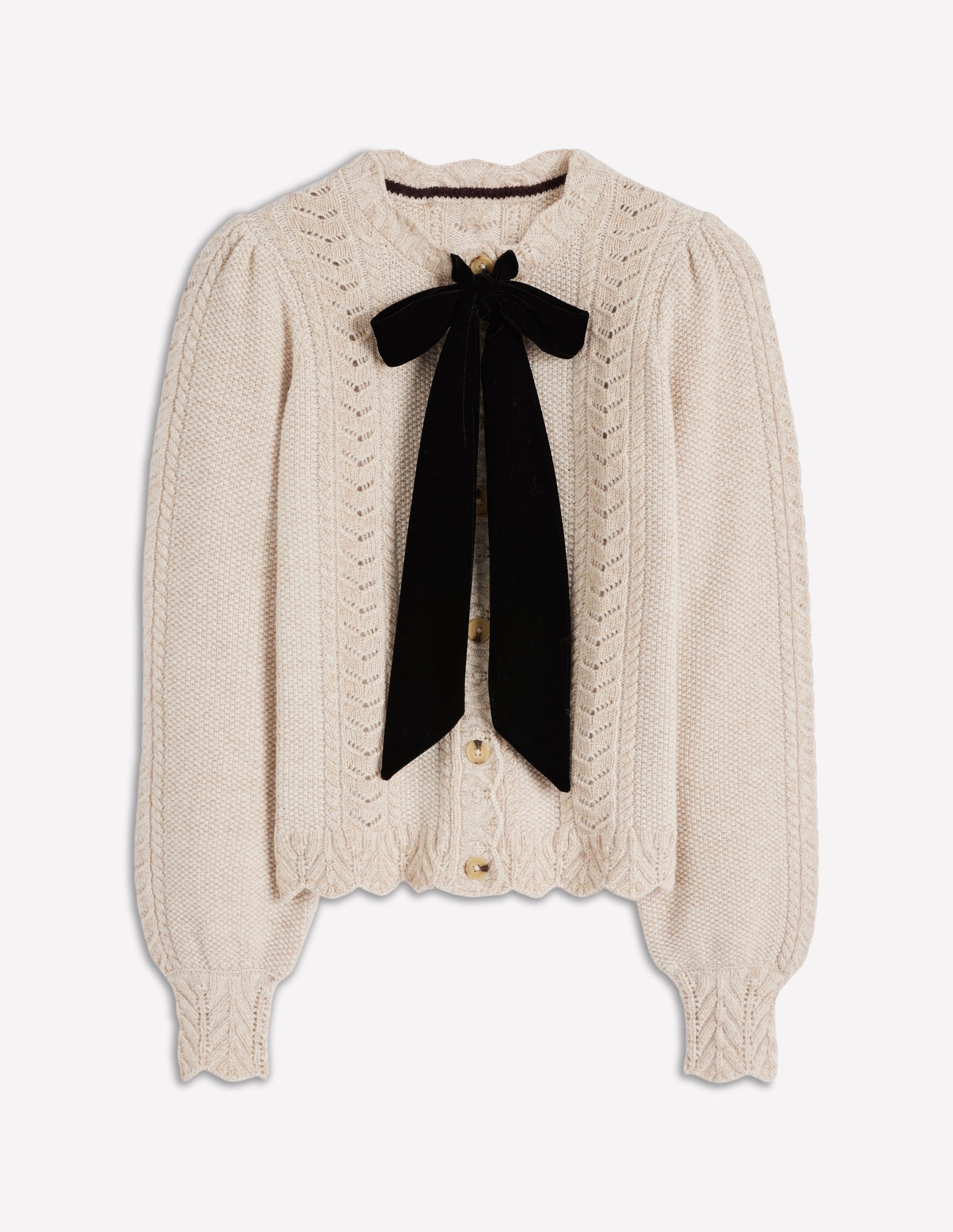 Velvet Bow Cable Cardigan-Gold Sparkle