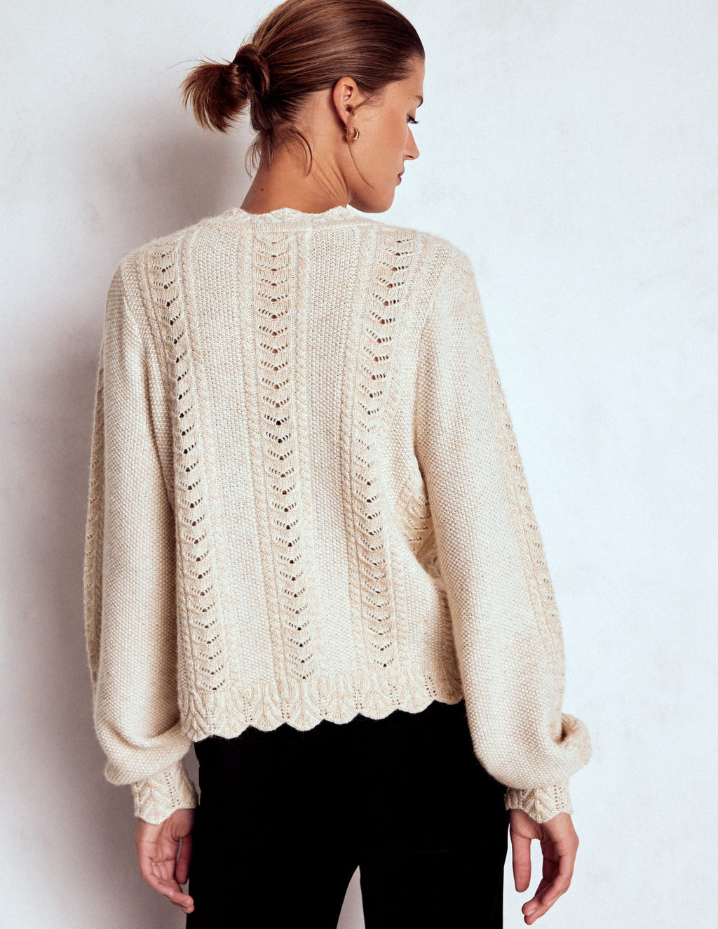 Velvet Bow Cable Cardigan-Gold Sparkle