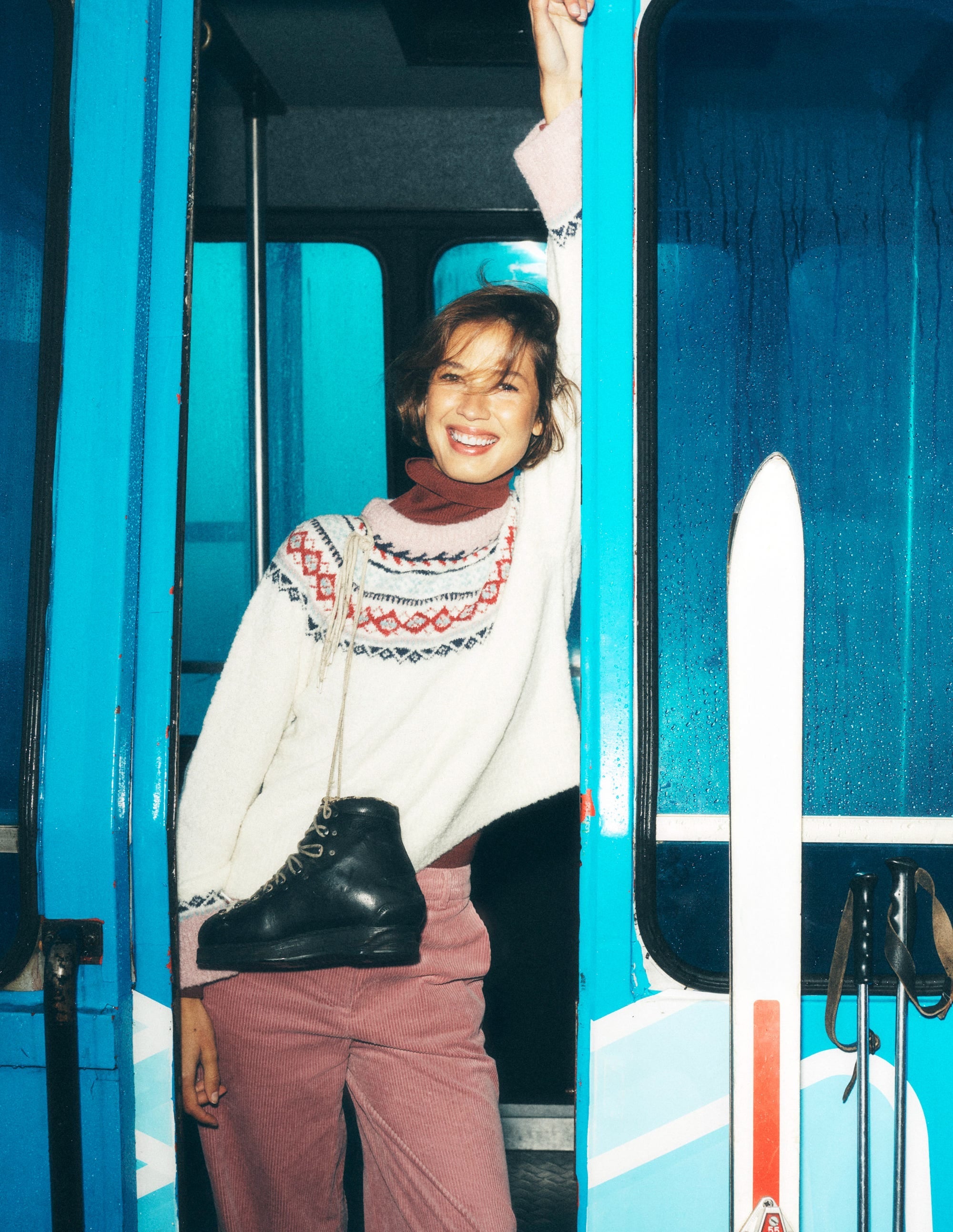 Bouclé  Raglan Sweater-Warm Ivory Fair Isle