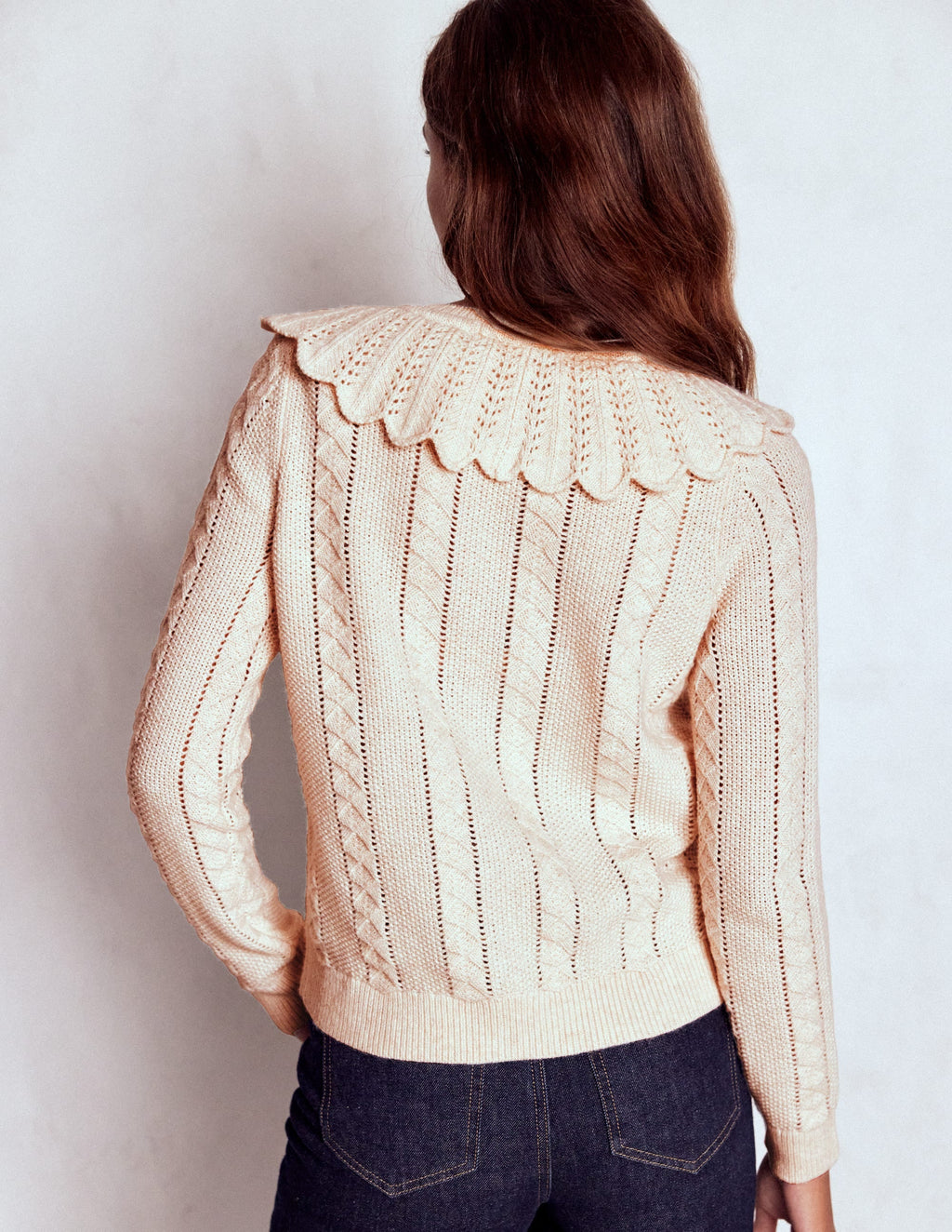 Scallop Collar Cardigan-Warm Ivory Melange