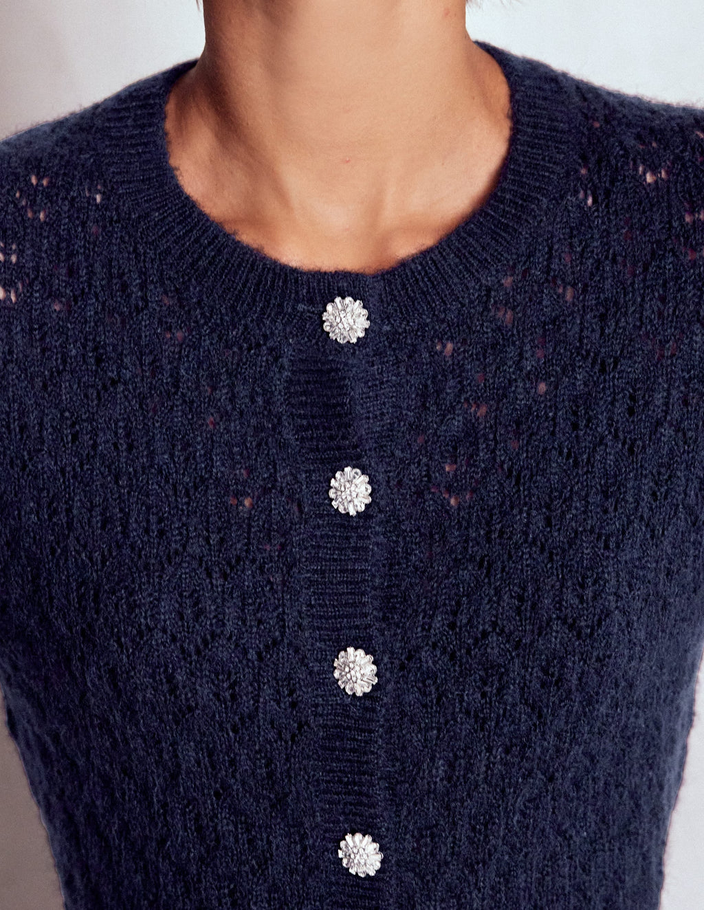 Jewel Button Cardigan-Navy