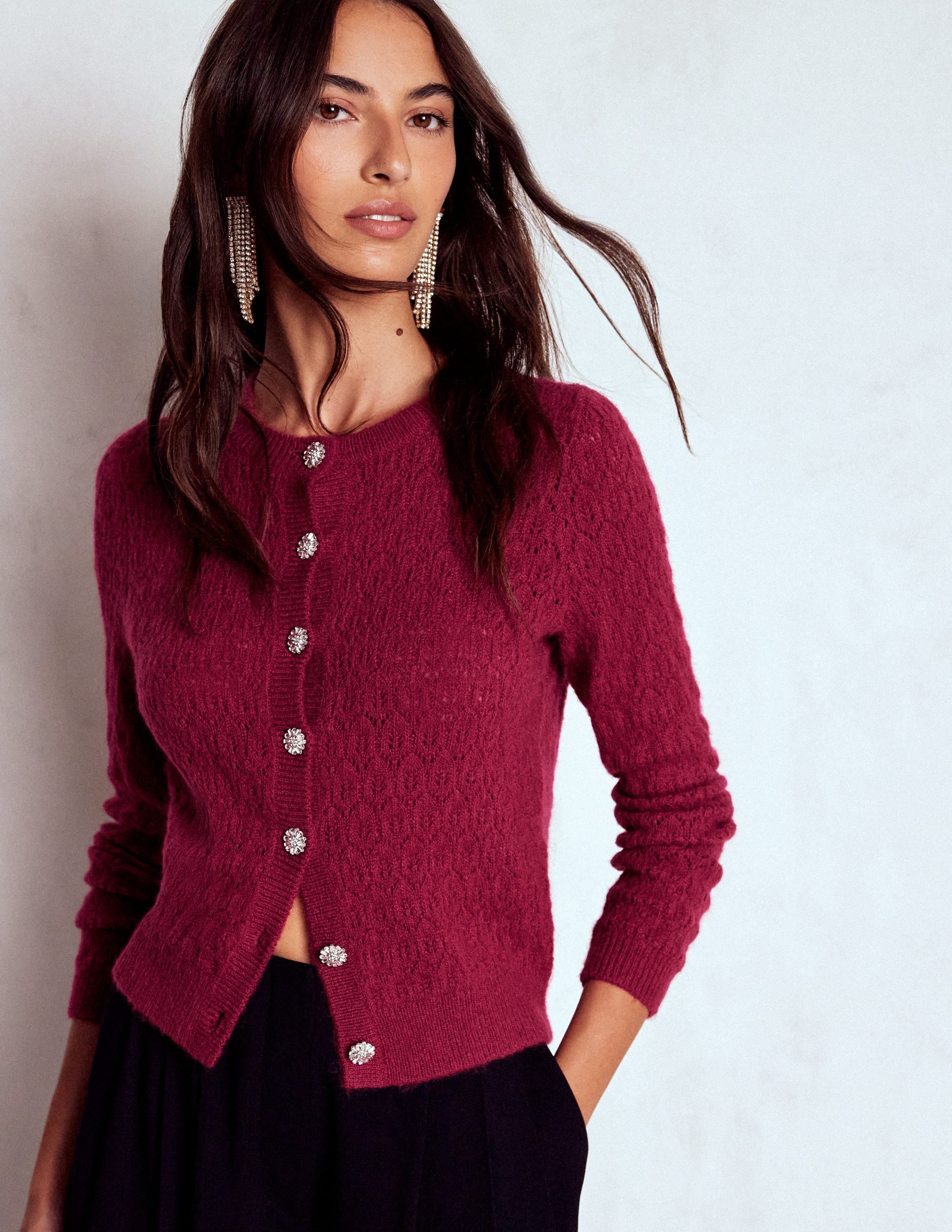 Jewel Button Cardigan-Ruby Red