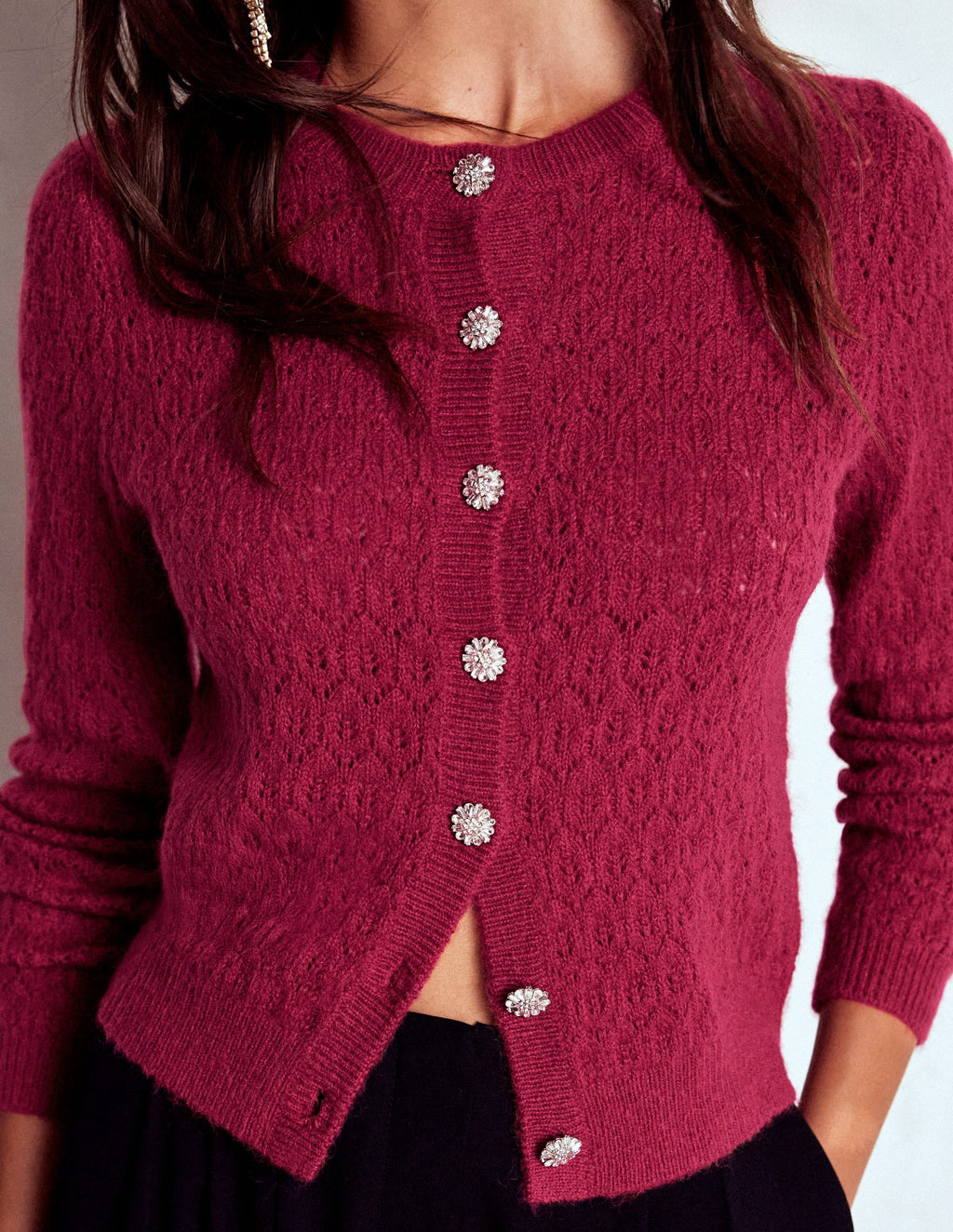 Jewel Button Cardigan-Ruby Red