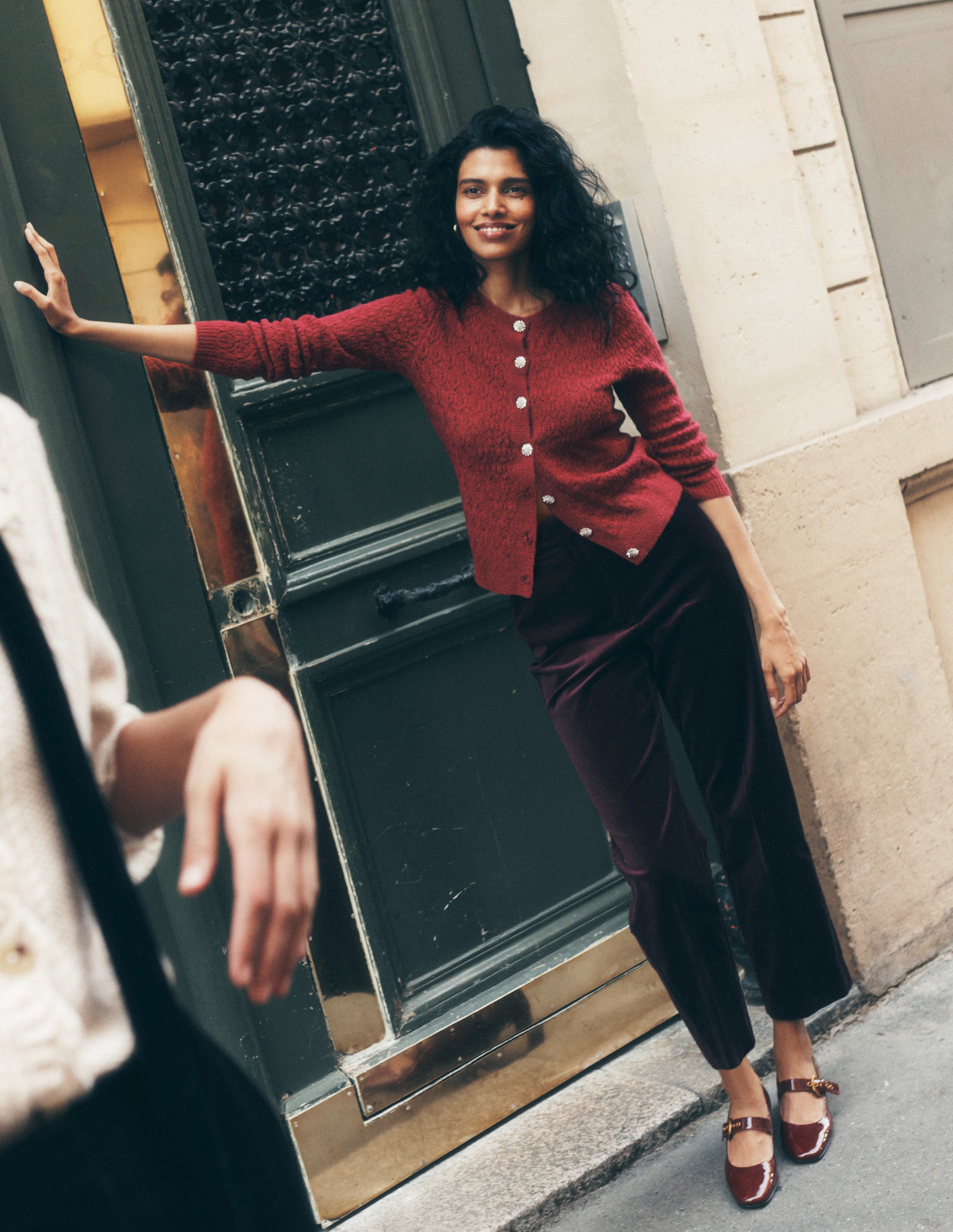 Jewel Button Cardigan-Ruby Red