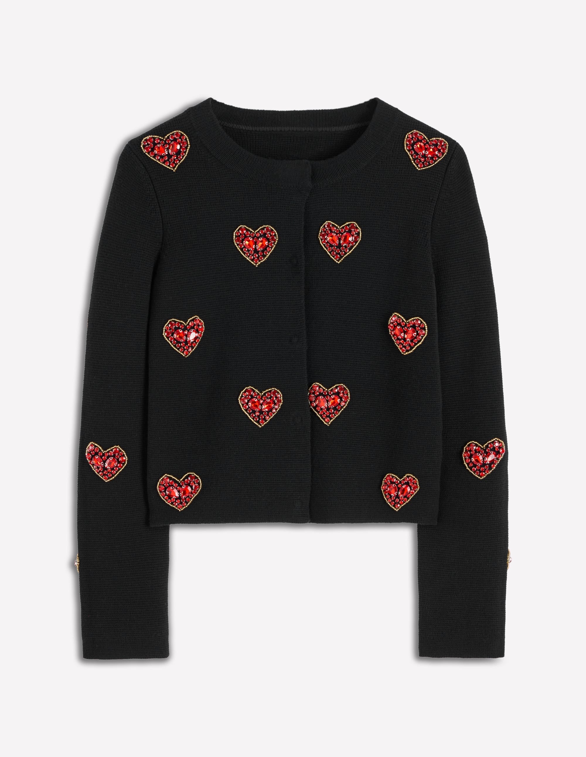 Jewelled Knitted Jacket-Black Hearts