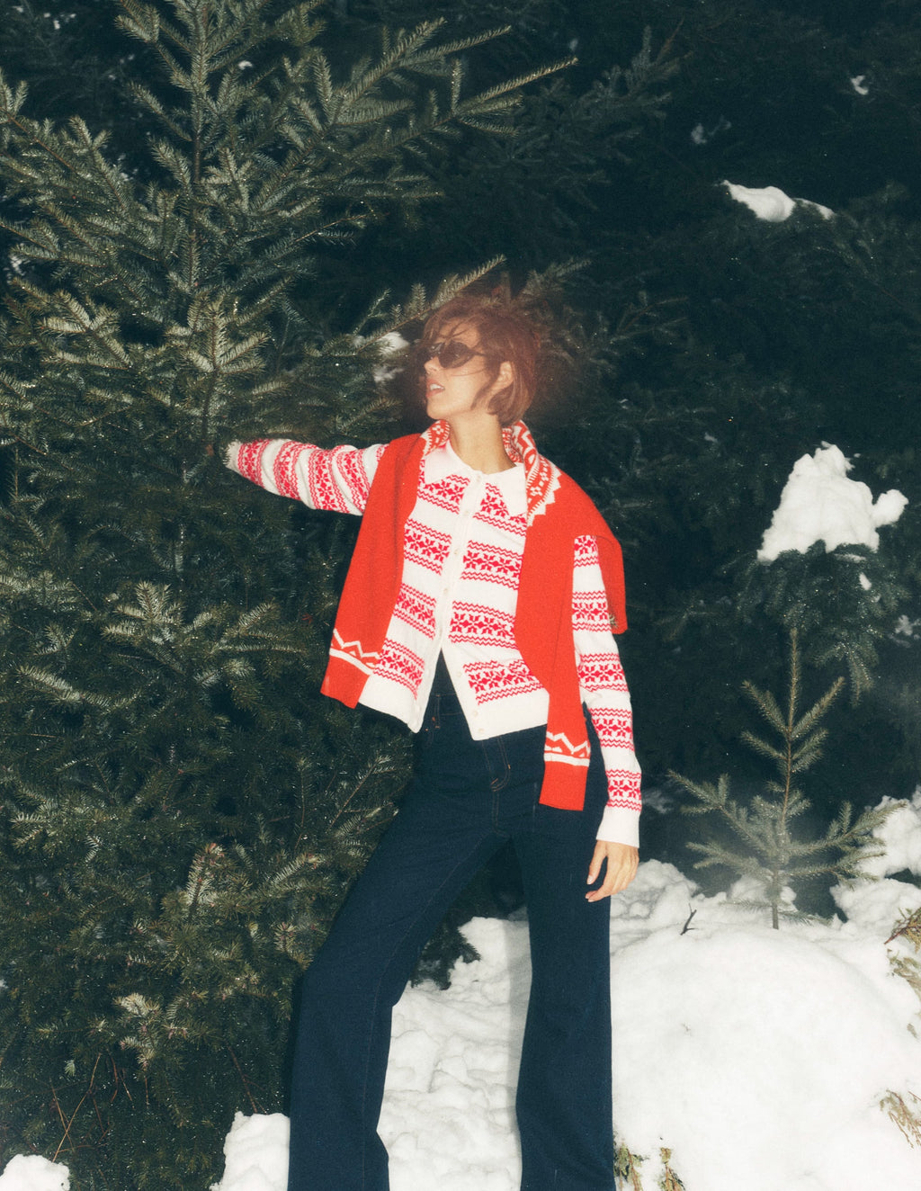 Edie Fair Isle Knitted Shirt-Warm Ivory, Red Fair Isle