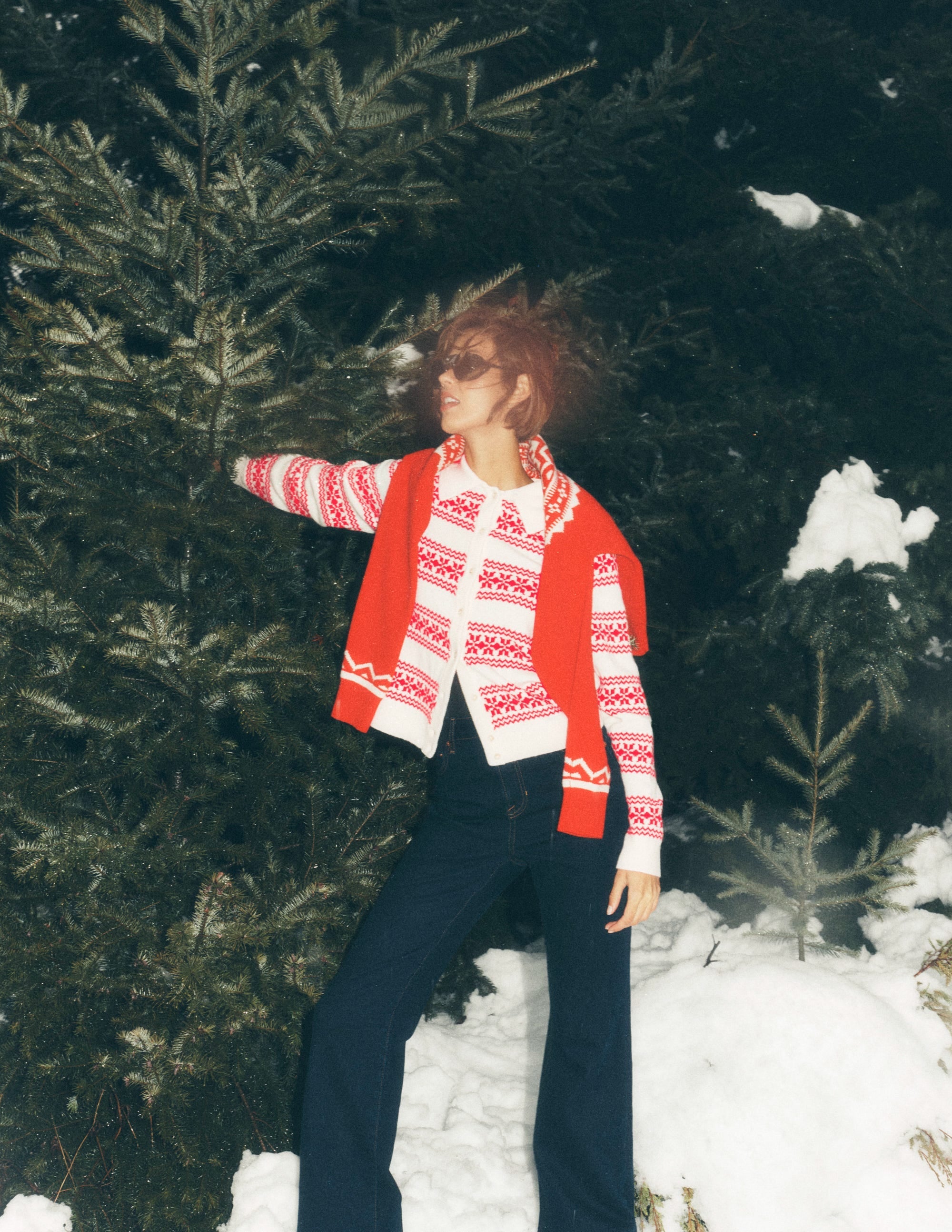 Edie Fair Isle Knitted Shirt-Warm Ivory, Red Fair Isle