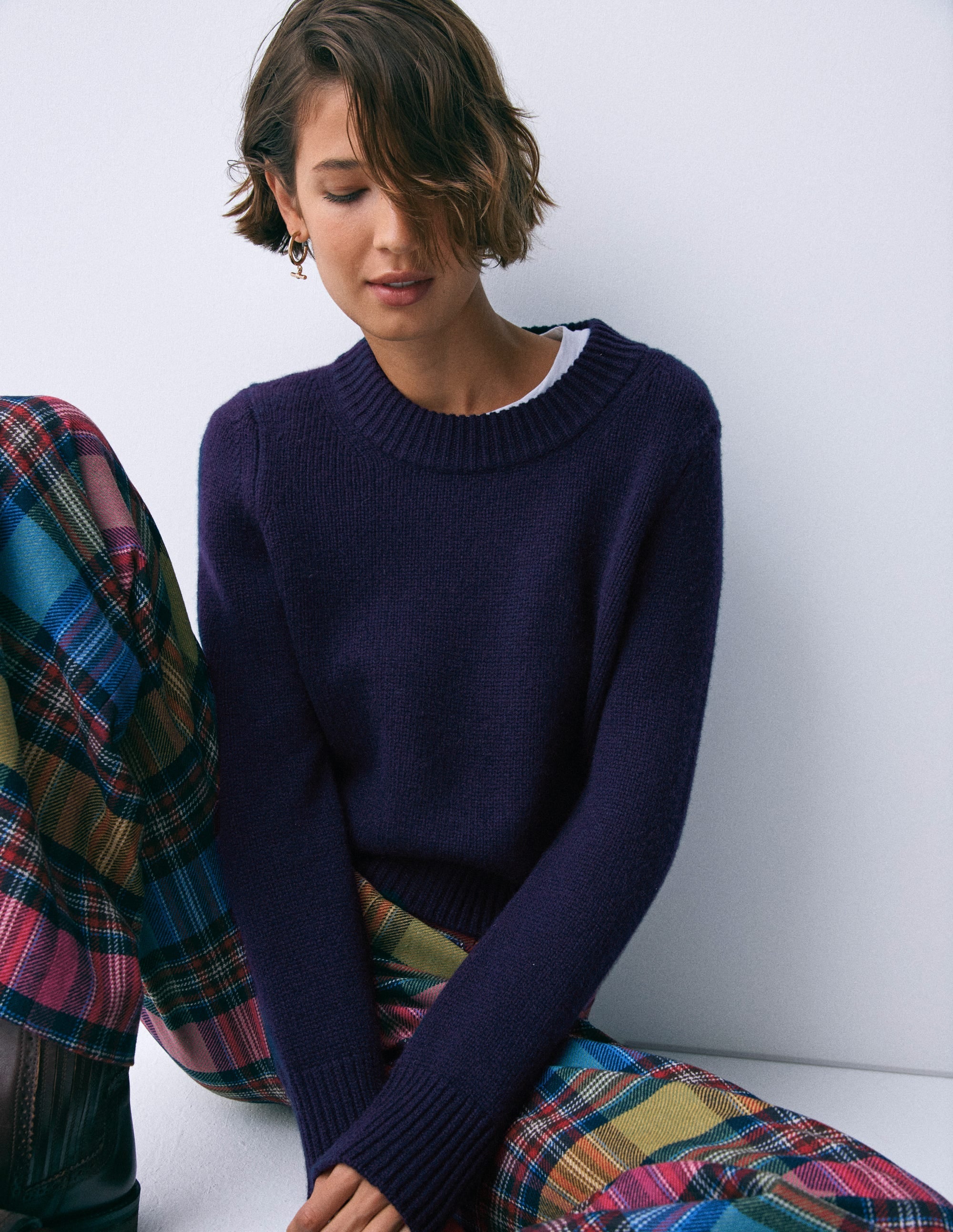 Chunky Crop Cashmere Sweater-Navy