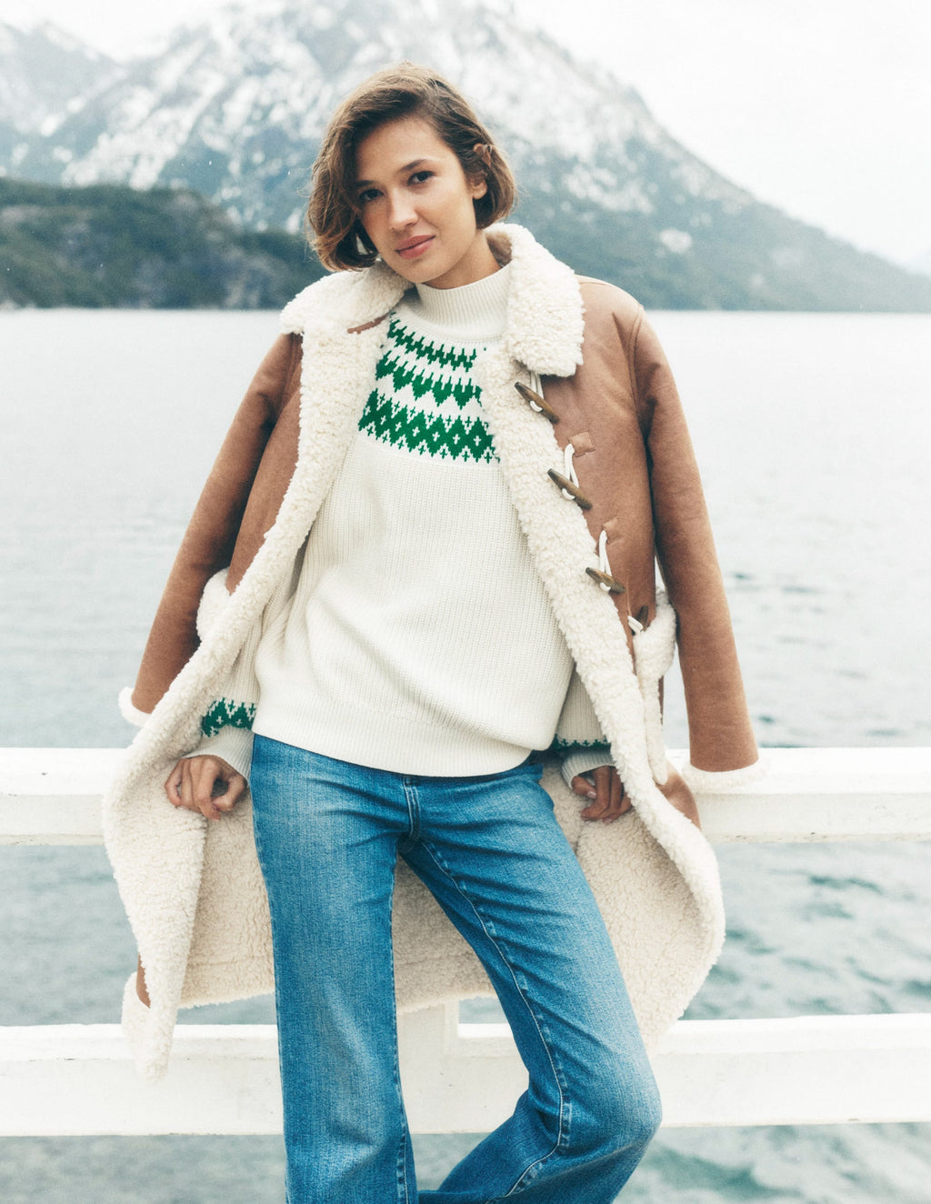 Bianca Cotton Ribbed Sweater-Warm Ivory Fair Isle
