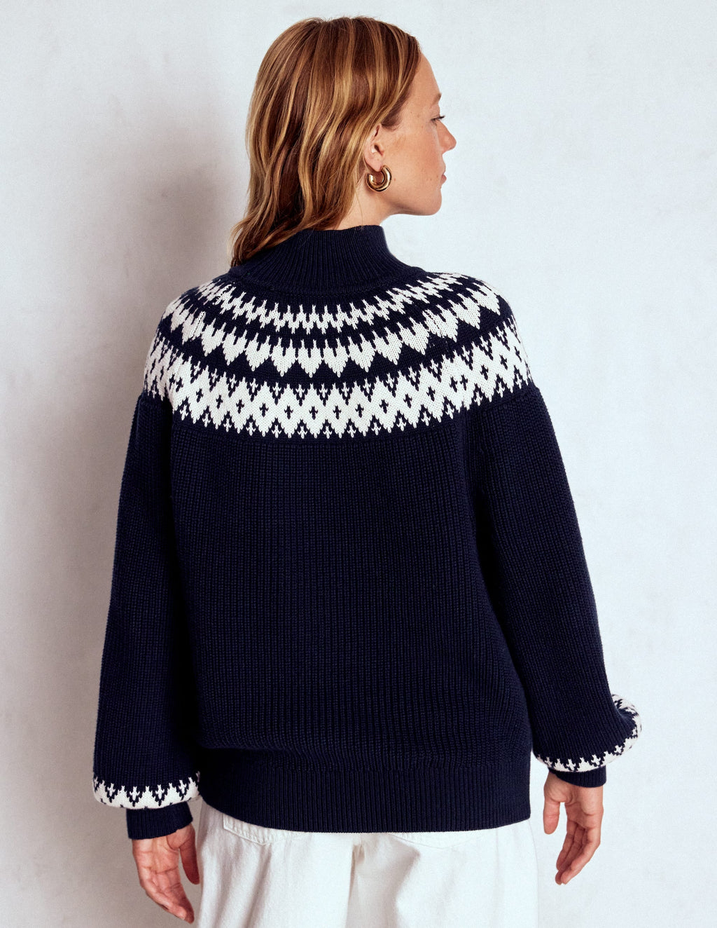 Bianca Cotton Ribbed Sweater-Navy Fair Isle
