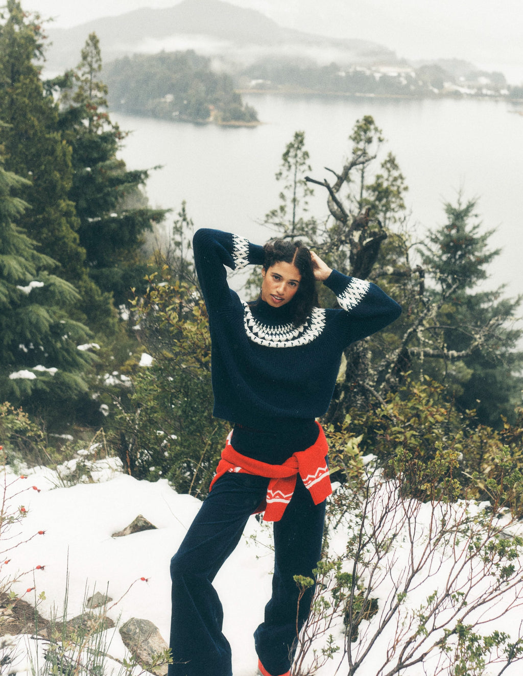 Bianca Cotton Ribbed Sweater-Navy Fair Isle