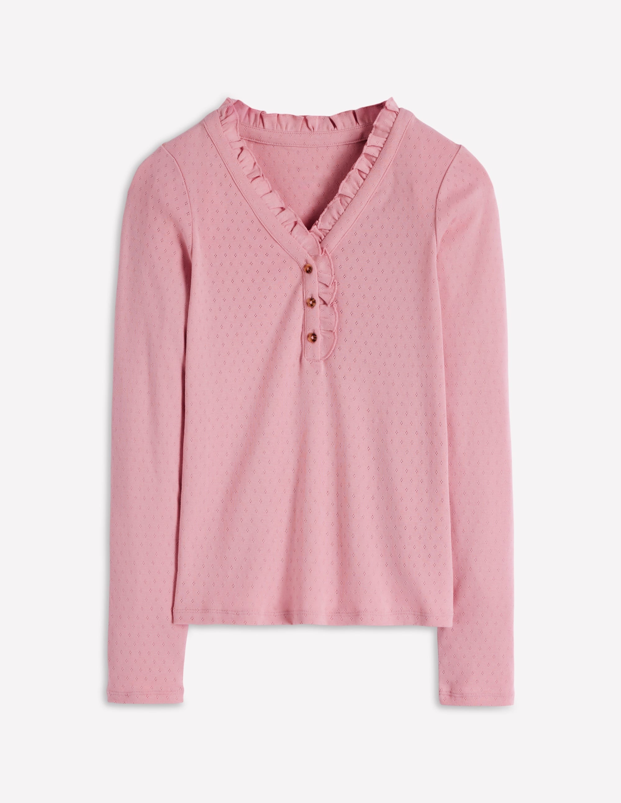 Henley Pyjama Top-Light Pink Marl