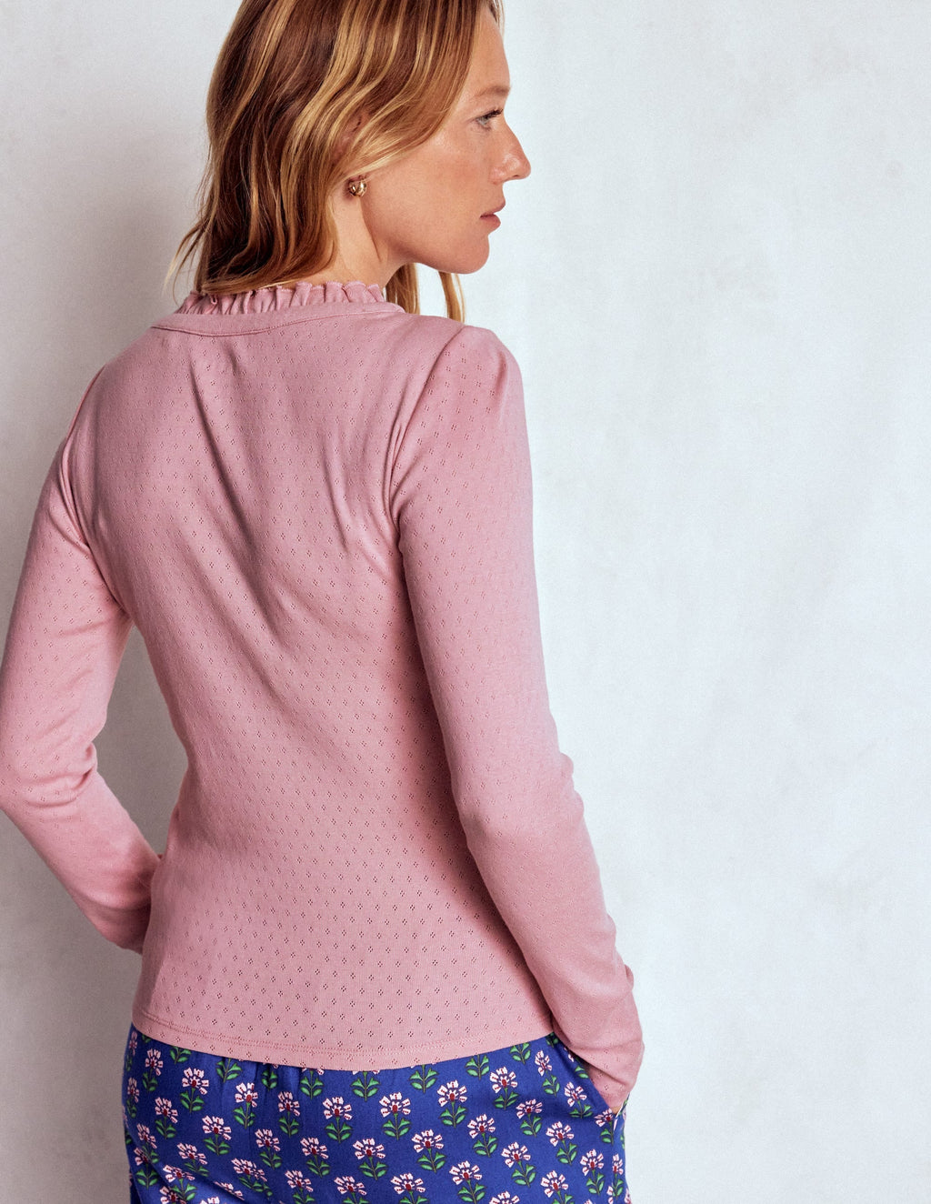 Henley Pyjama Top-Light Pink Marl