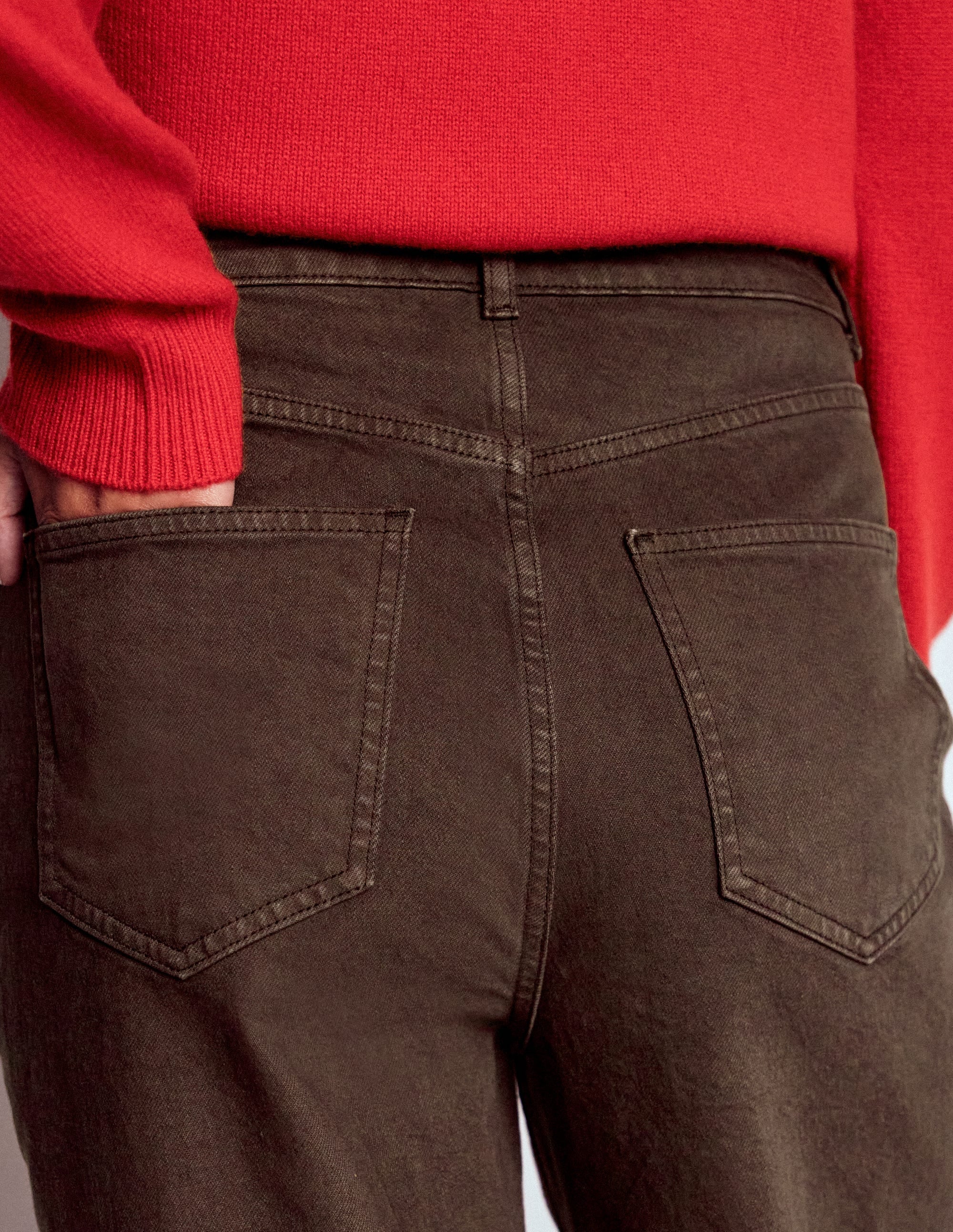 High Rise Column Leg Jeans-Chocolate Brown