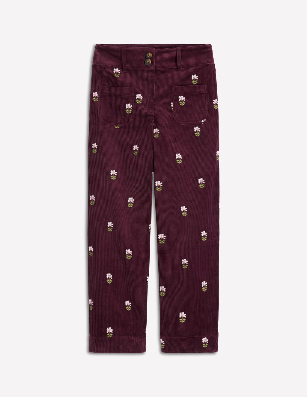 Primrose Cord Pants-Dark Cherry Embroidery