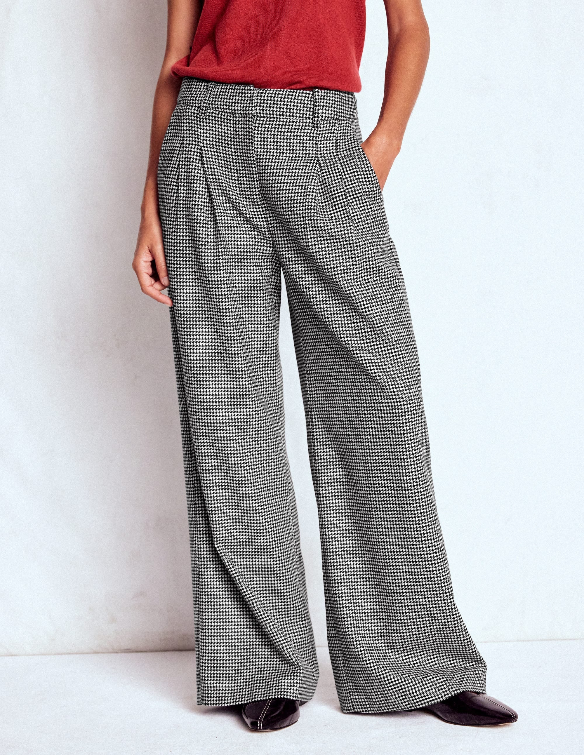 Kensington Tailored Pants-Black and Ivory Puppytooth