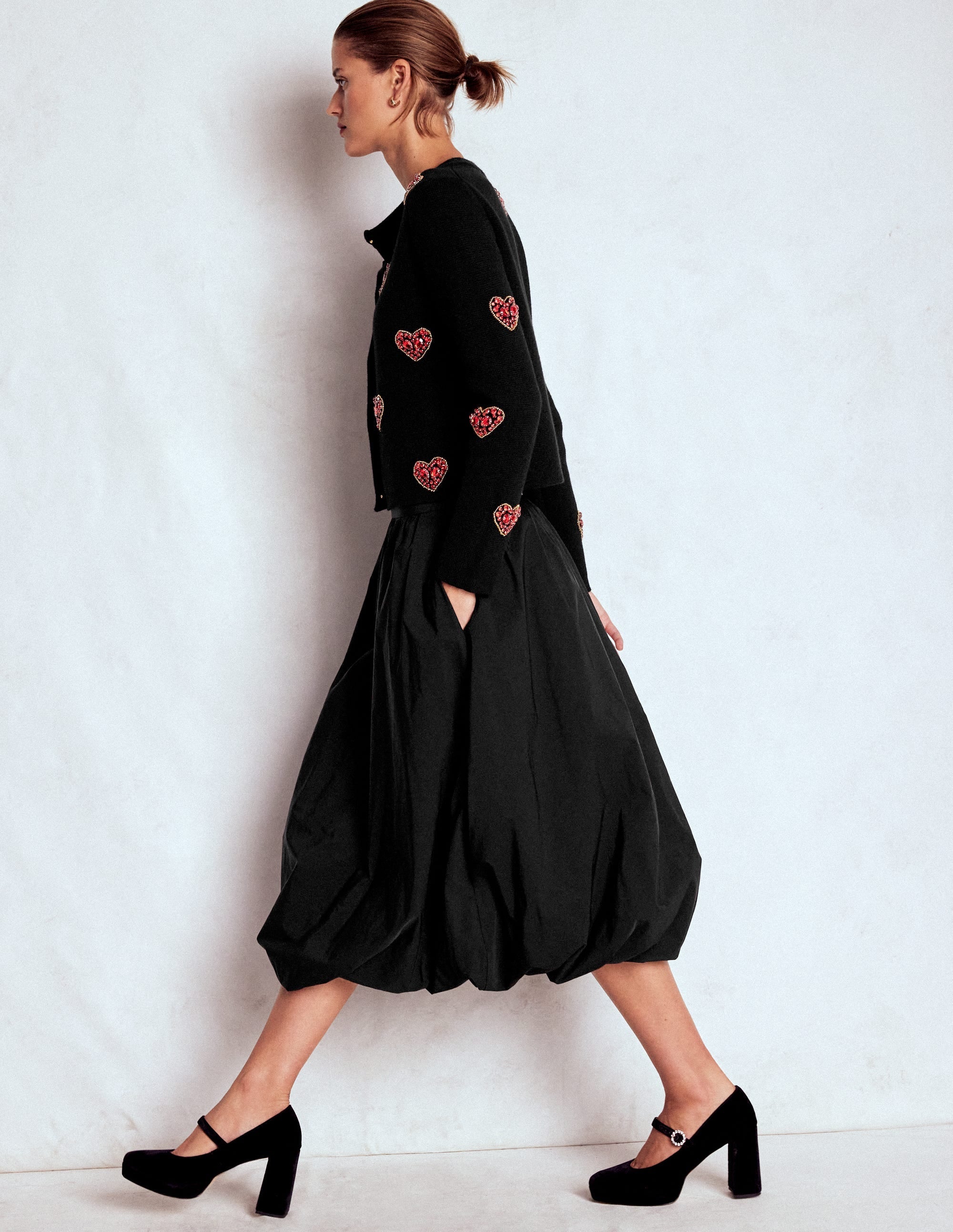 Bubble Hem Midi Skirt-Black