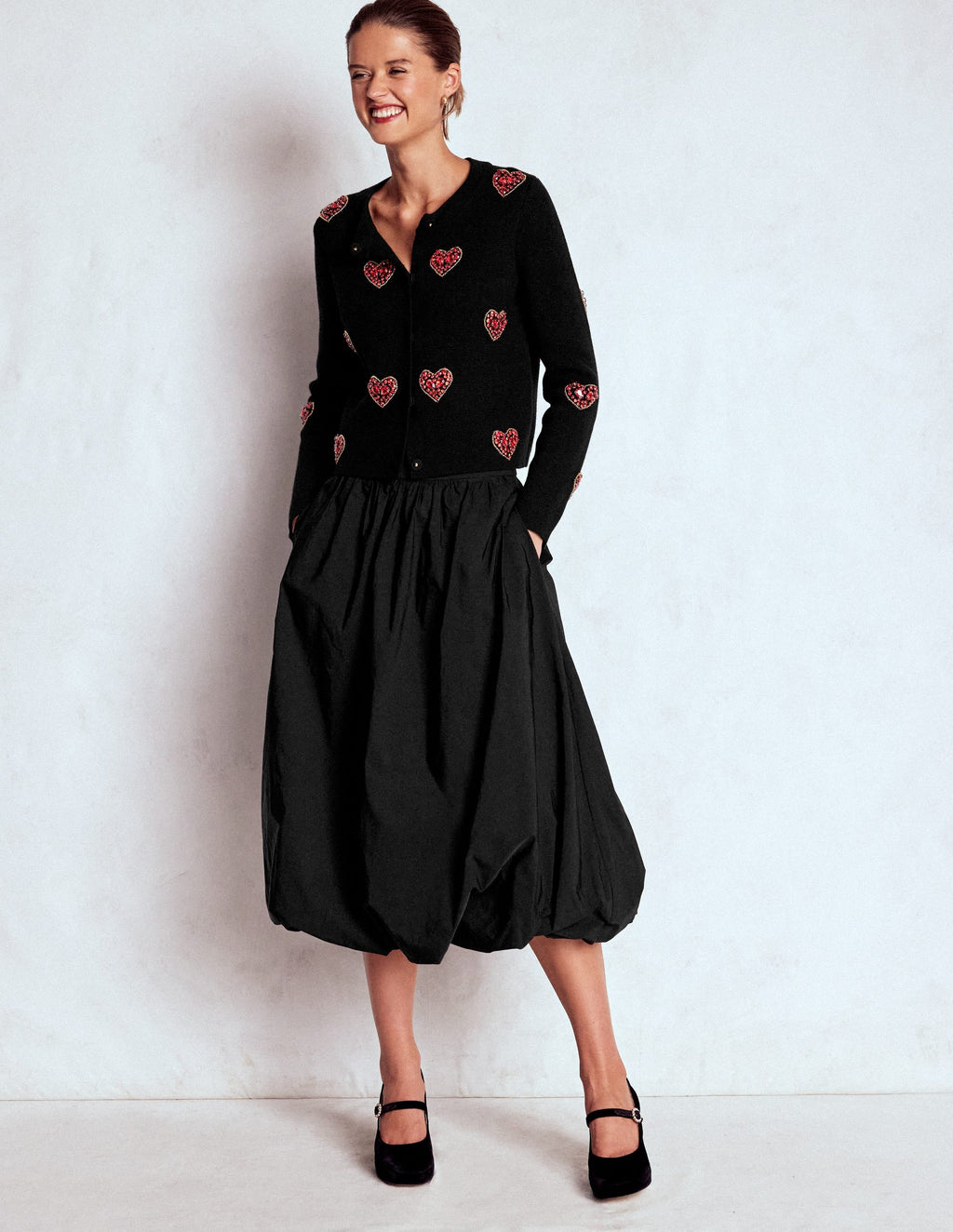 Bubble Hem Midi Skirt-Black