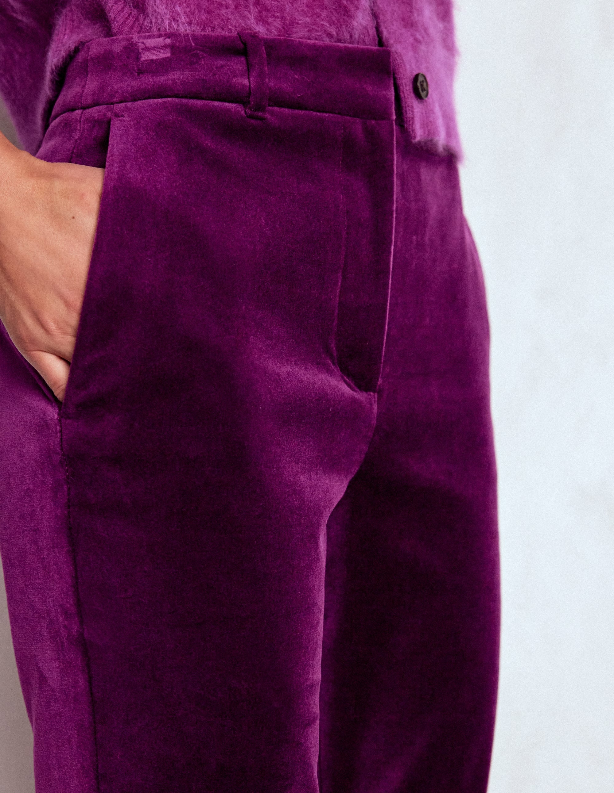 Fitted Velvet Flare Pants-Plum Jam