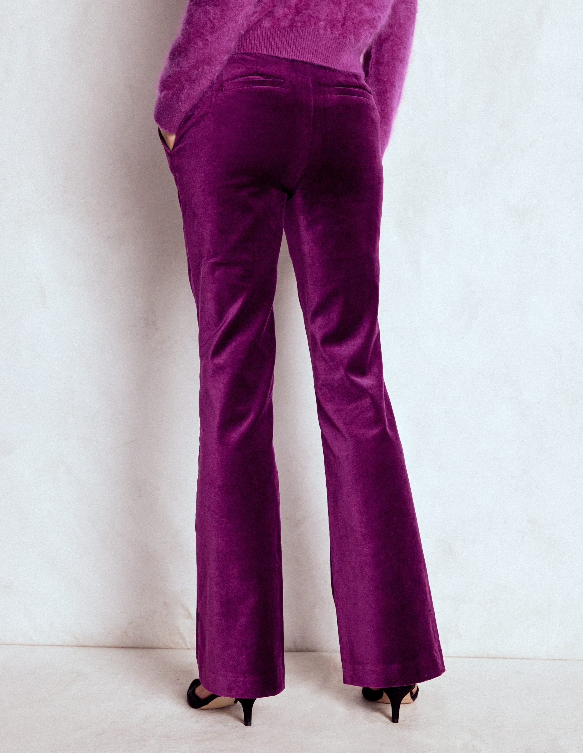 Fitted Velvet Flare Pants-Plum Jam