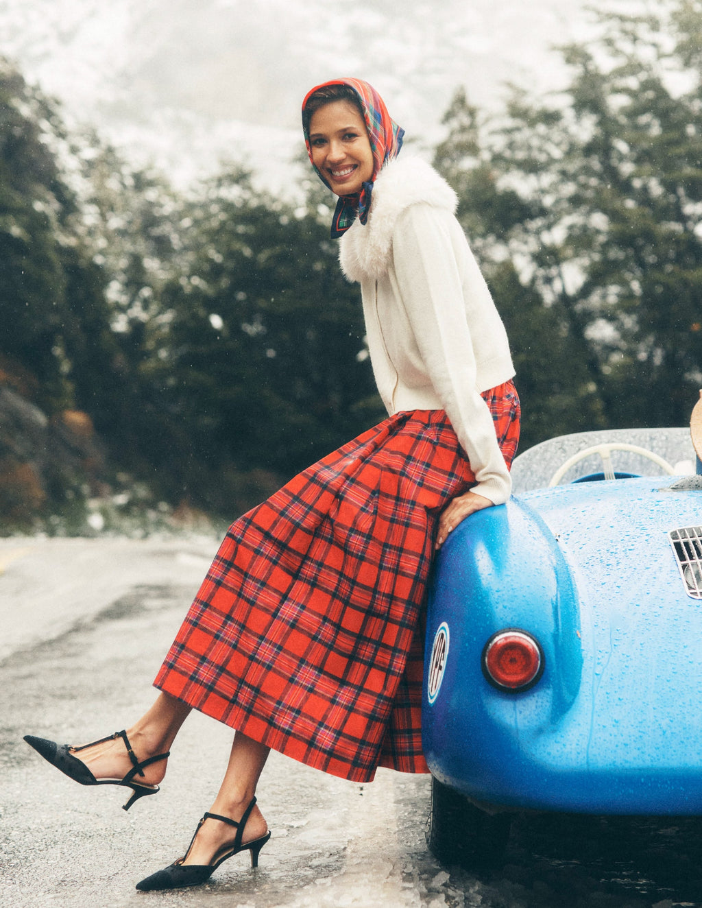 Verity Tartan Midi Skirt-Red, Navy & Purple Brand Check