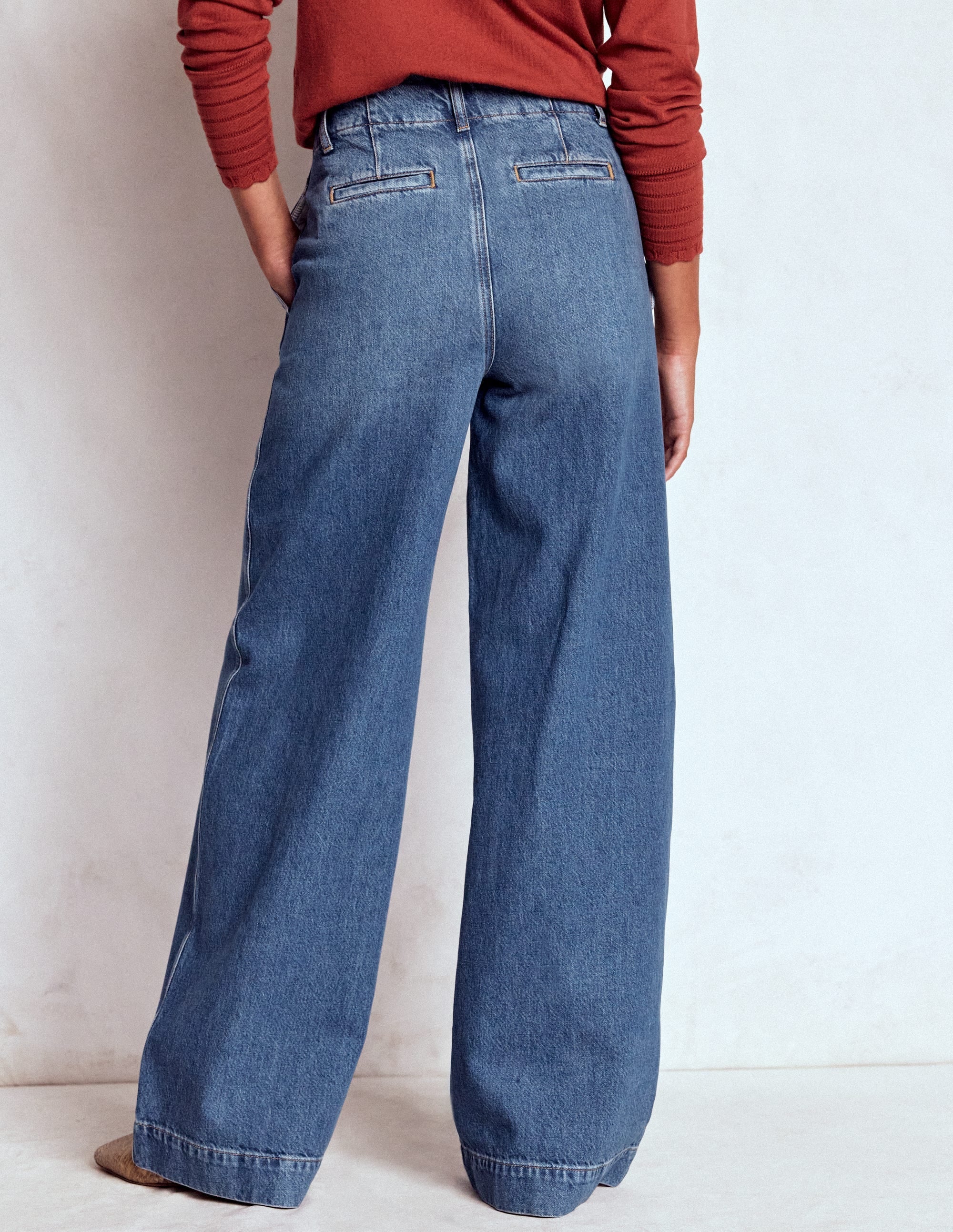 Stitch Detail Wide Leg Jeans-Mid Vintage