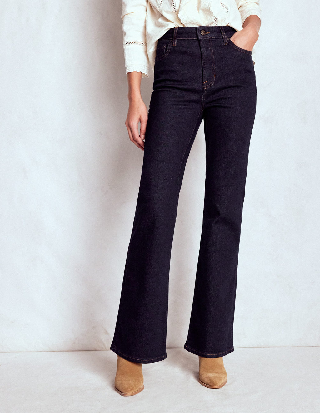 High Rise Fitted Flare Jeans-Indigo