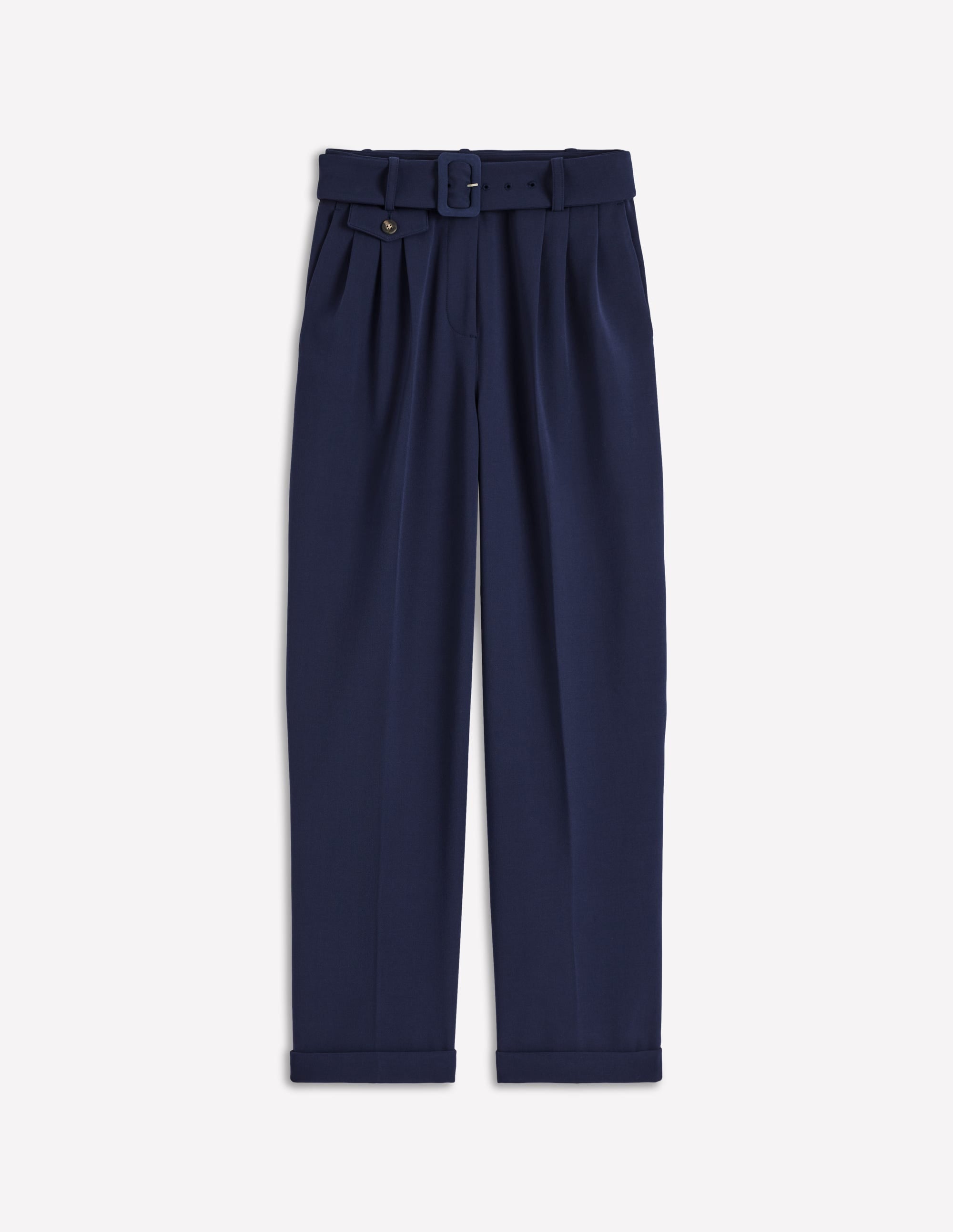 Pleat Front Pants-Navy