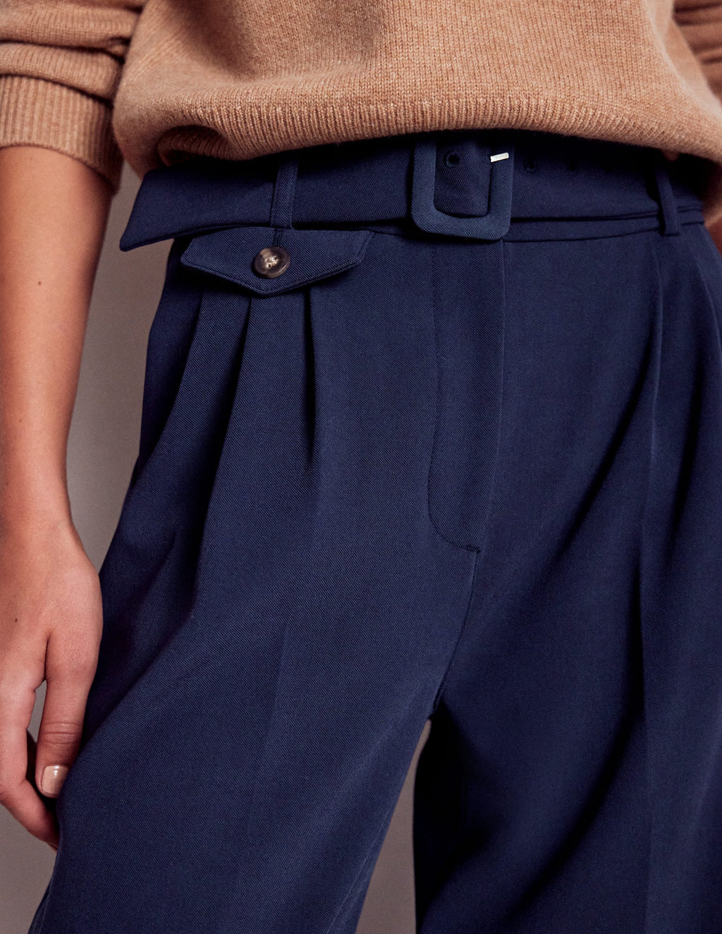 Pleat Front Pants-Navy
